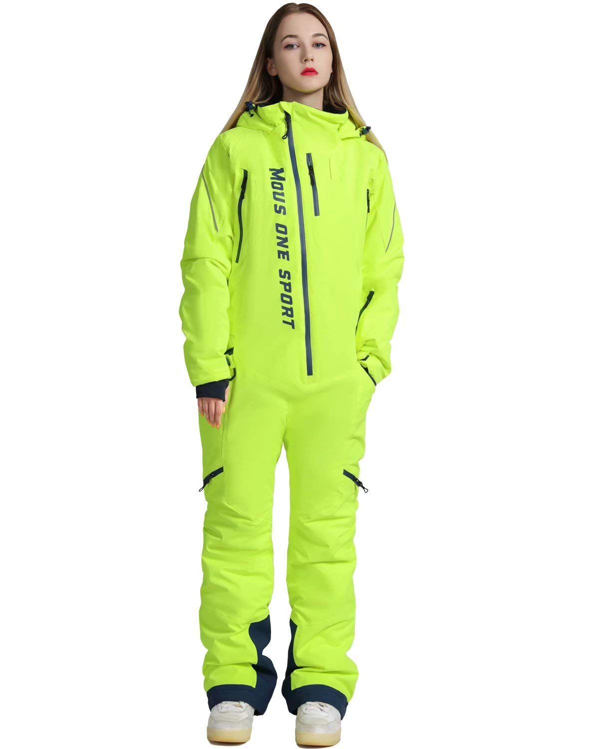 MOUS ONE Women's Waterproof Insulated Ski Suit - Removable Hood Winter Snowsuit for Skiing & Snowboarding | Warm One-Piece Jumpsuit for Snow Sports & Outdoor Activities
