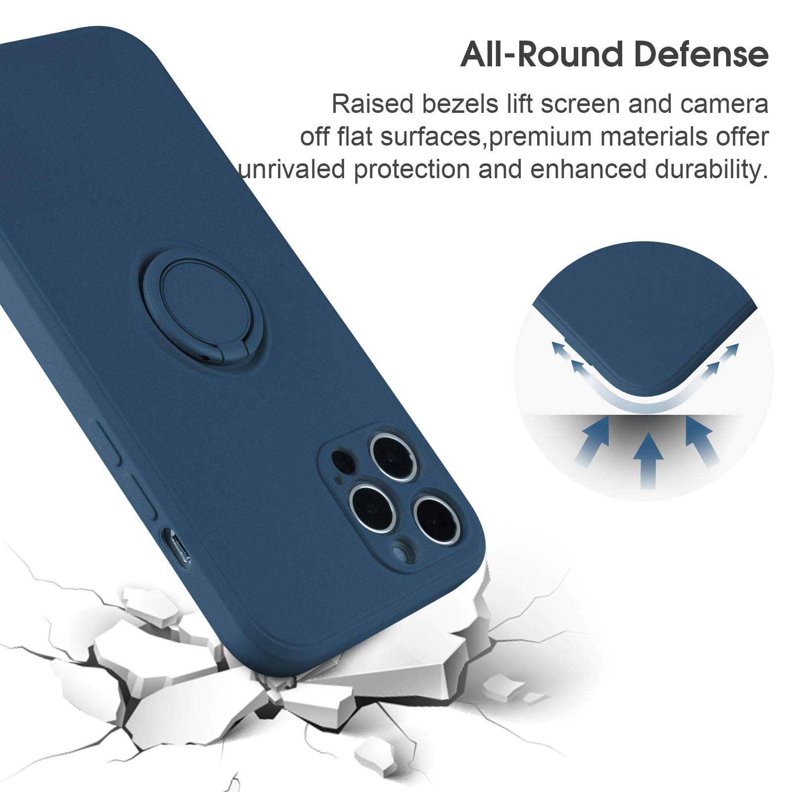 ABITKU iPhone 12 Pro Max Case (6.7-inch 2020) - Premium Silicone Cover with 360° Ring Kickstand & Magnetic Car Mount Support | Soft Microfiber Lining | Shockproof Protection | Perfect for Work, Travel & Outdoor Activities (Blue)
