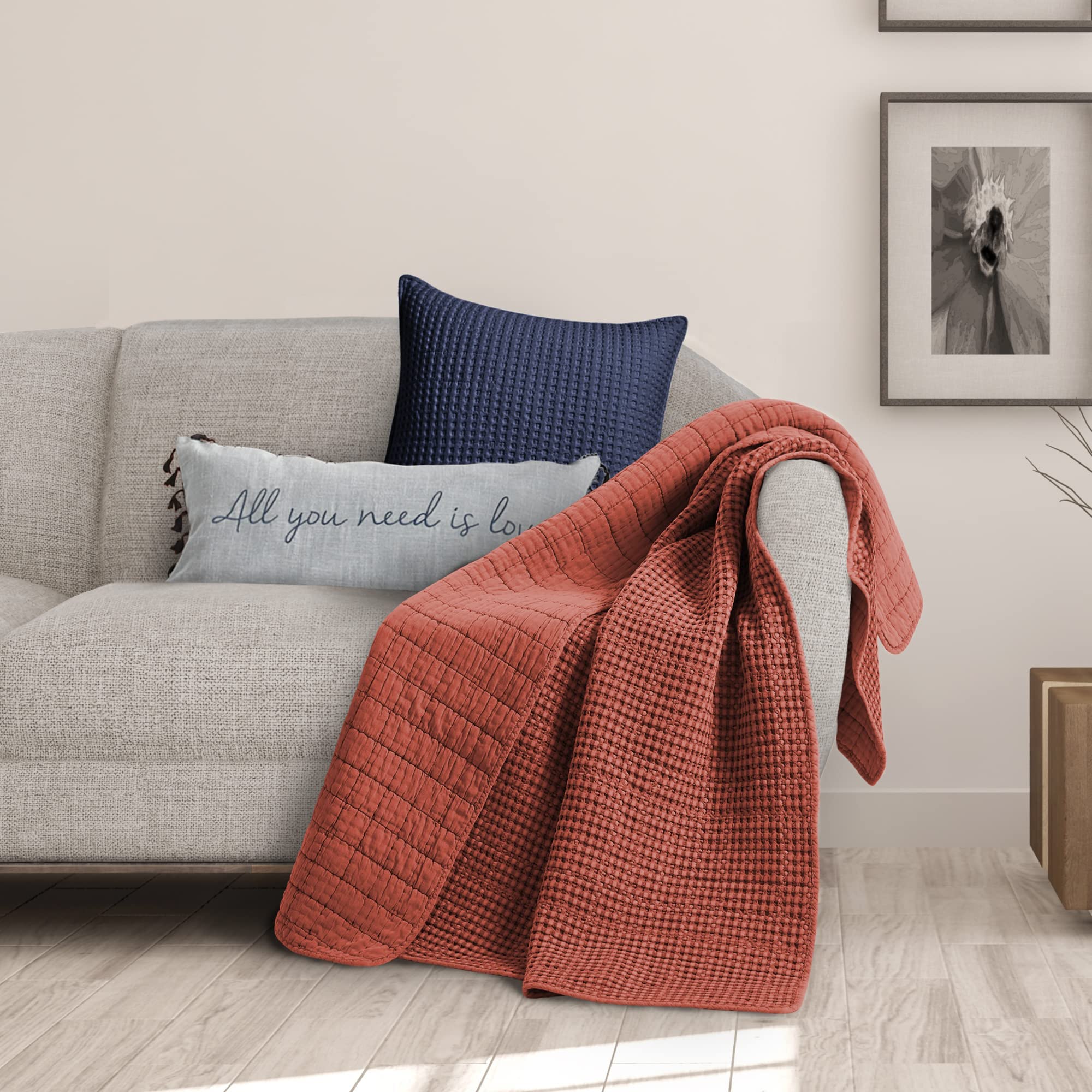Levtex Home Mills Waffle Throw Blanket - 100% Cotton Waffle Weave - 50