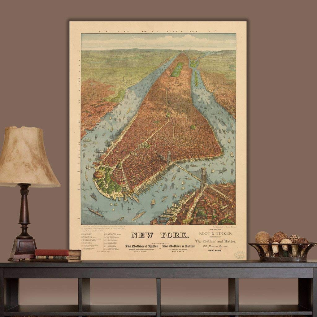 Vintage 1879 New York City Map Canvas Wall Art - 30x40 Inch Multicolor Historical Decor | Perfect for Home, Office & Gift