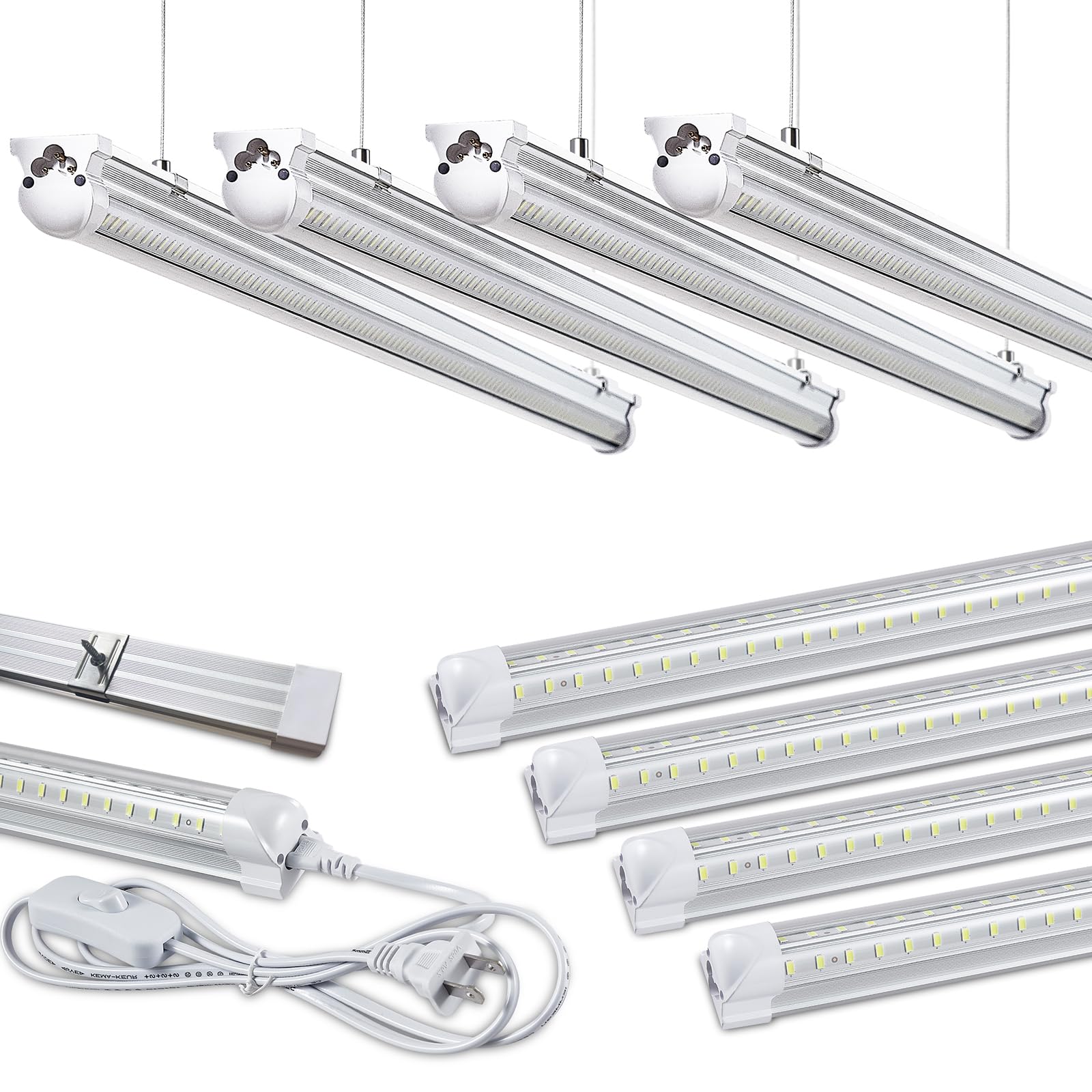 8Pack 8FT LED Shop Light Garage Light - 100W 6000K Daylight White, 15000LM Super Bright, Linkable T8 LED Tube Lights for Garage, Warehouse, Workshop - Hanging or Surface Mount, Plug and Play - Perfect for Industrial Spaces, Basements & DIY Projects