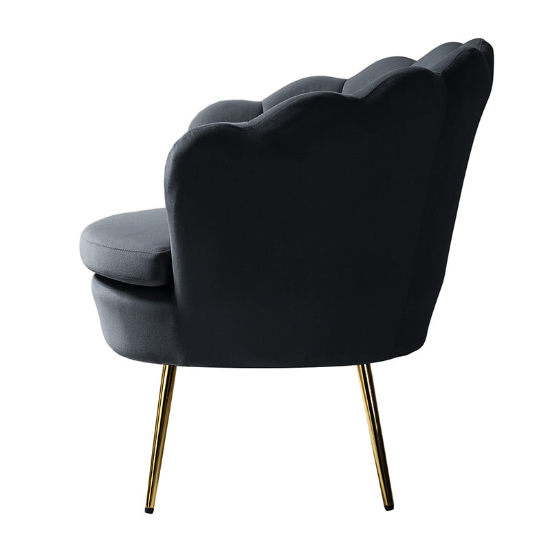 Evelia Velvet Scalloped Barrel Chair - Luxurious Velvet Accent Chair with Curved Back for Living Room, Bedroom & Office - Perfect for Reading Nook, Lounge Area or Home Decor