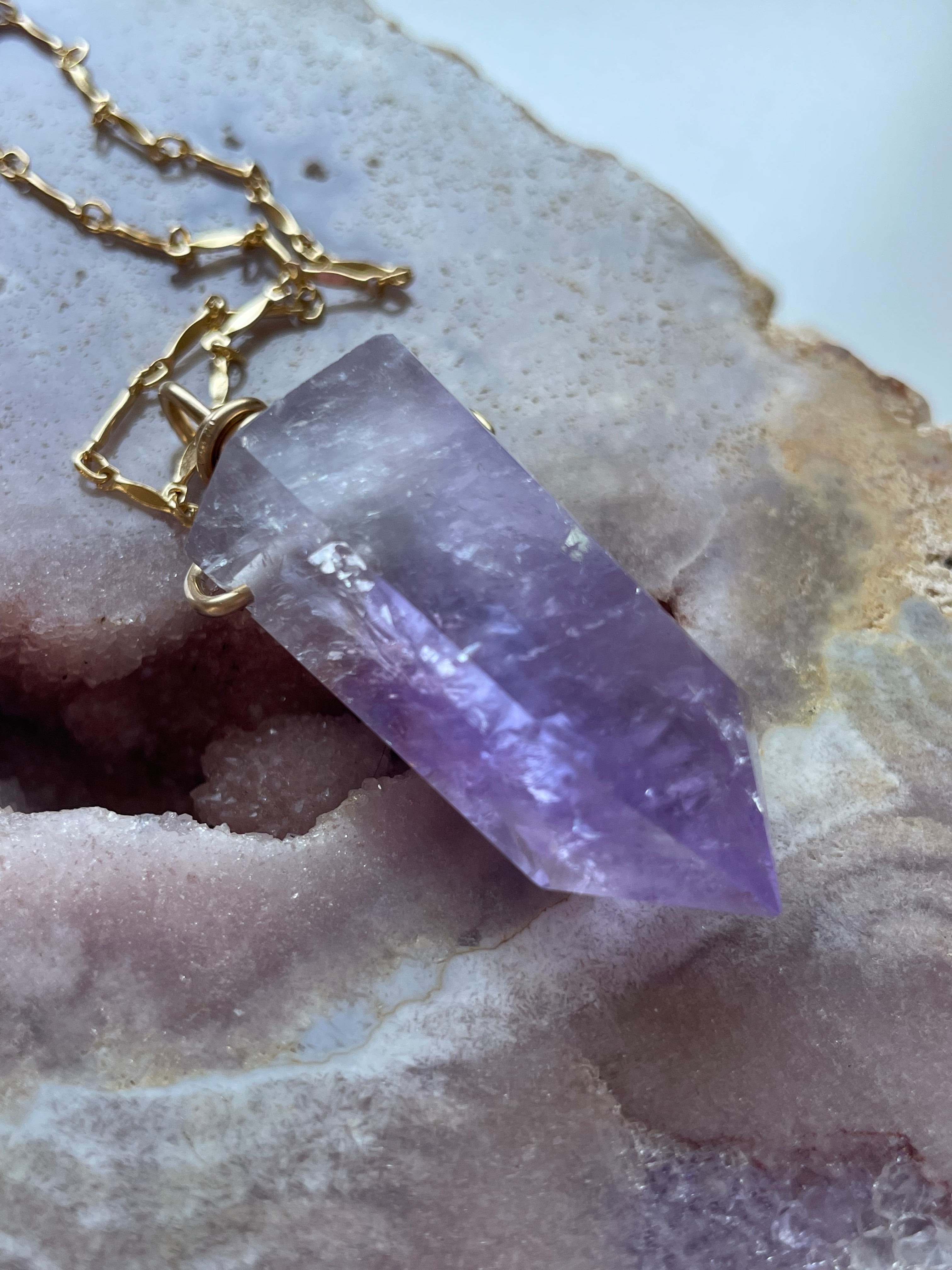 Large Chunky Amethyst Pendant Necklace - 14kt Gold Filled Healing Crystal Jewelry for Women - Perfect for Meditation, Energy Healing & Spiritual Gifts
