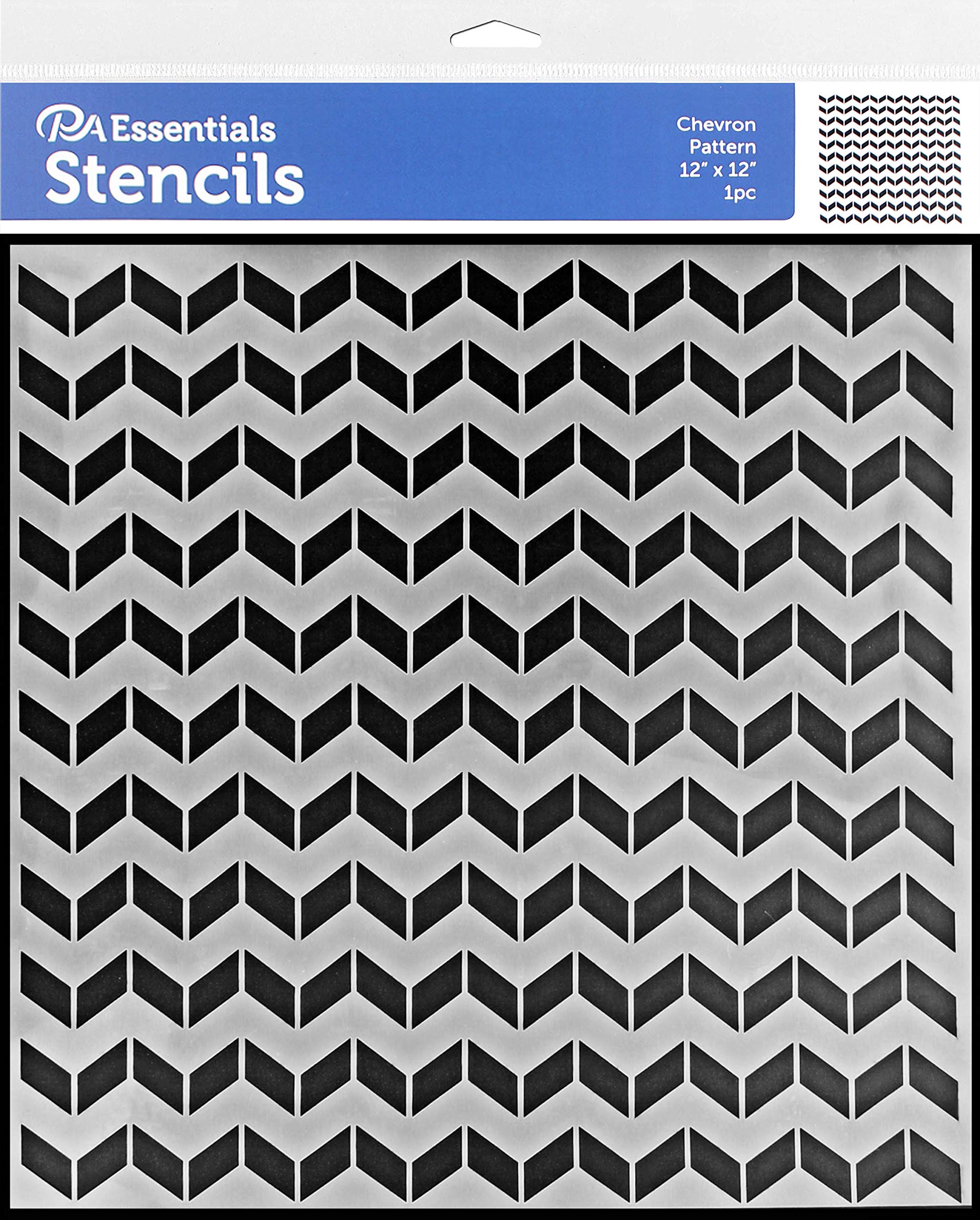 PA Essentials Chevron Pattern Stencil 12x12 Inches - Frosted Plastic Reusable Craft Stencil for DIY Painting, Wall Art, Furniture & Fabric Projects