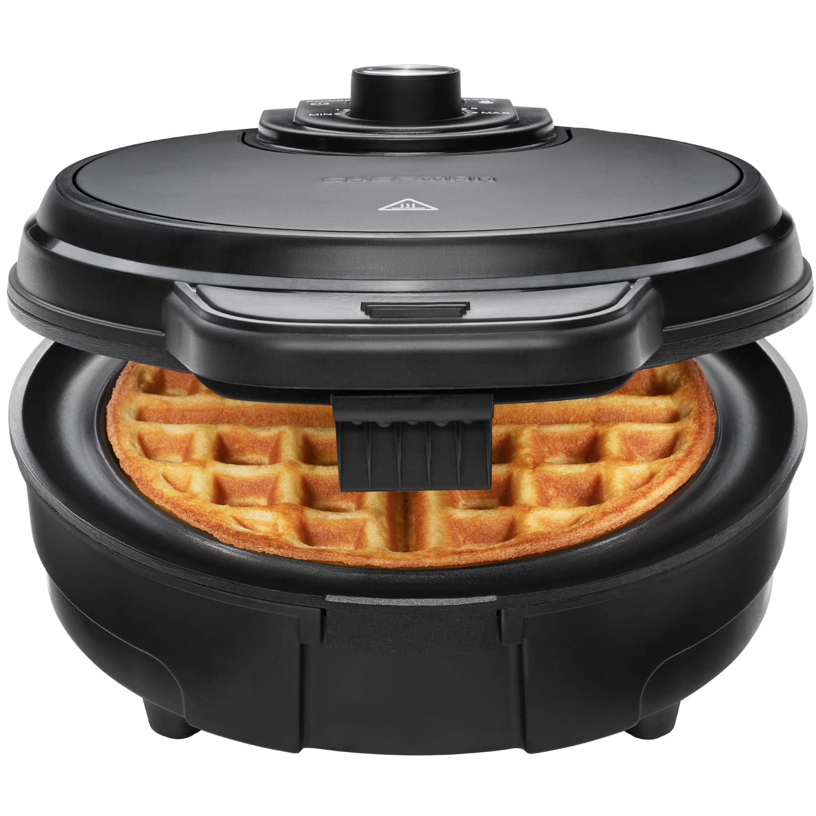 Chefman Anti-Overflow Belgian Waffle Maker with 7 Crunch Settings - Nonstick Electric Griddle for 6-Inch Round Waffles - Mess-Free Design with Batter Catcher - Perfect for Breakfast, Brunch & Family Gatherings