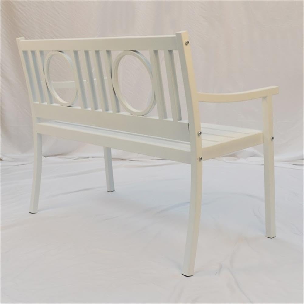 Gramercy White Outdoor Metal Bench – Durable Garden Patio Furniture for Backyard, Park, and Poolside Relaxation
