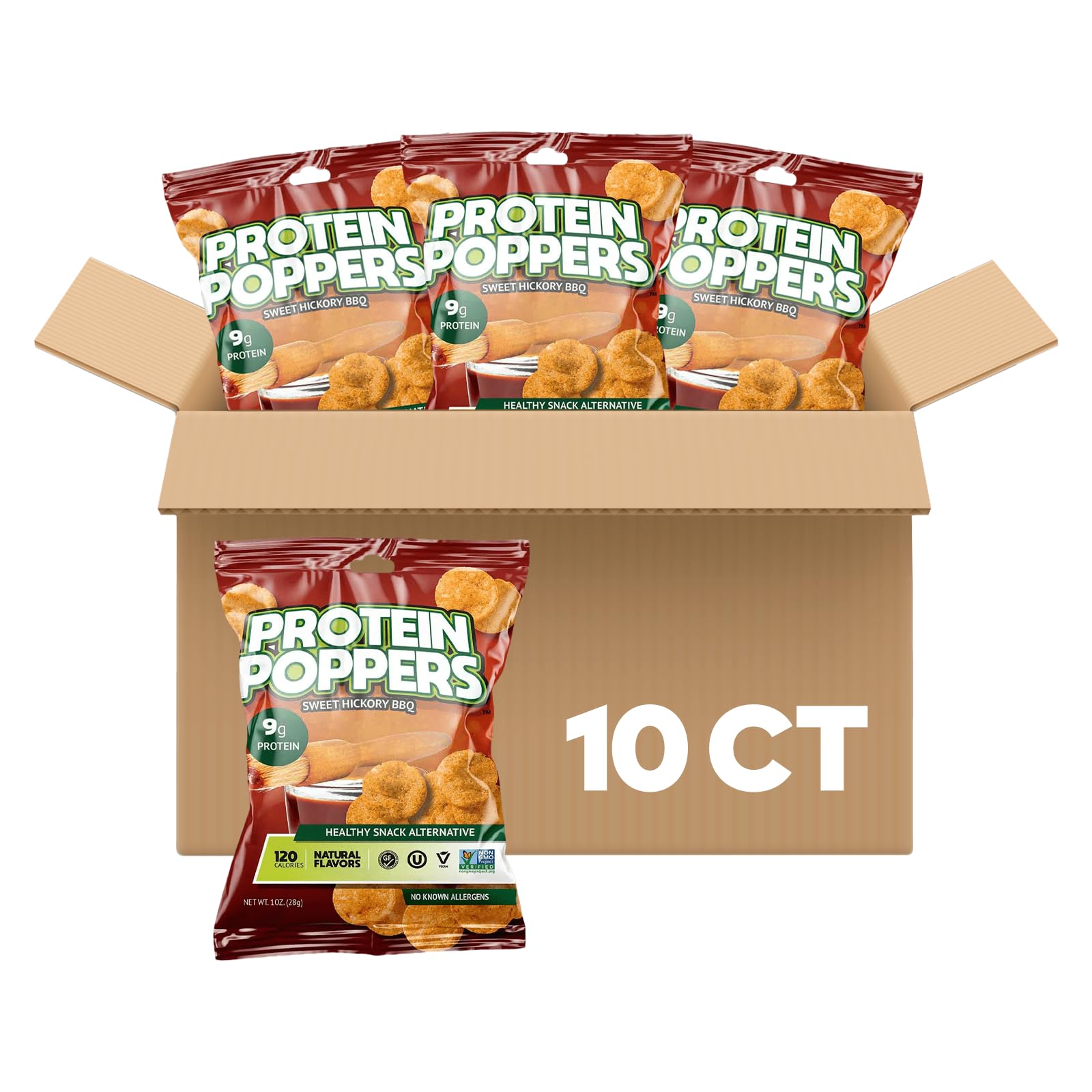 Vegan Protein Chips - Sweet Hickory BBQ Flavor | High Protein Snacks for Adults with 9g Protein & 120 Calories | Low Sugar, Low Calorie Healthy Chips | Gluten-Free, Keto-Friendly Weight Loss Snacks | Perfect for Office, Gym & On-the-Go Nutrition | 1oz Bag