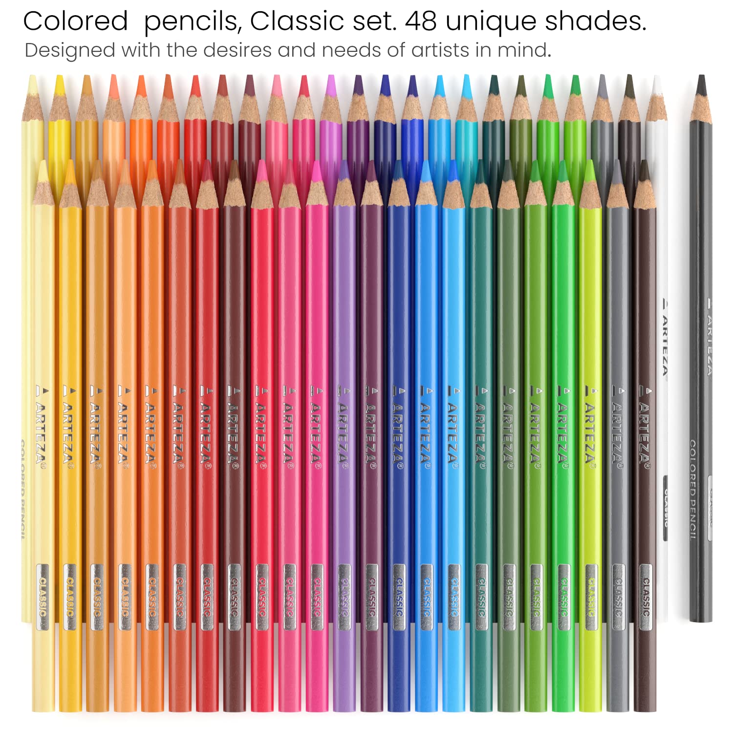 ARTEZA 48 Soft Colored Pencils Set - Highly Pigmented Wax-Based Artist Pencils for Drawing, Sketching & Adult Coloring Books | Perfect for Beginners & Professional Artists
