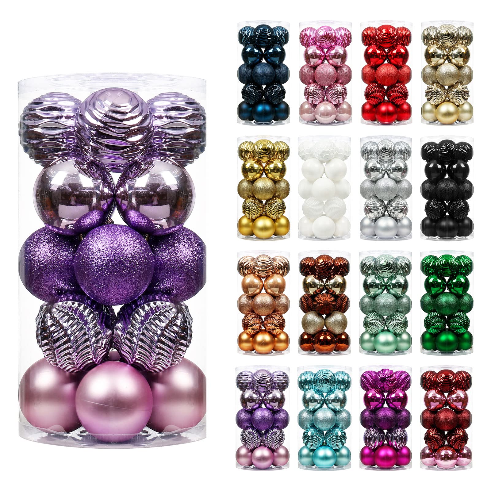 20-Pack Shatterproof Christmas Ball Ornaments - 3.15 Inch (80mm) Light Purple Hanging Decorations for Xmas Tree, Holiday Party, Wedding & Halloween Decor