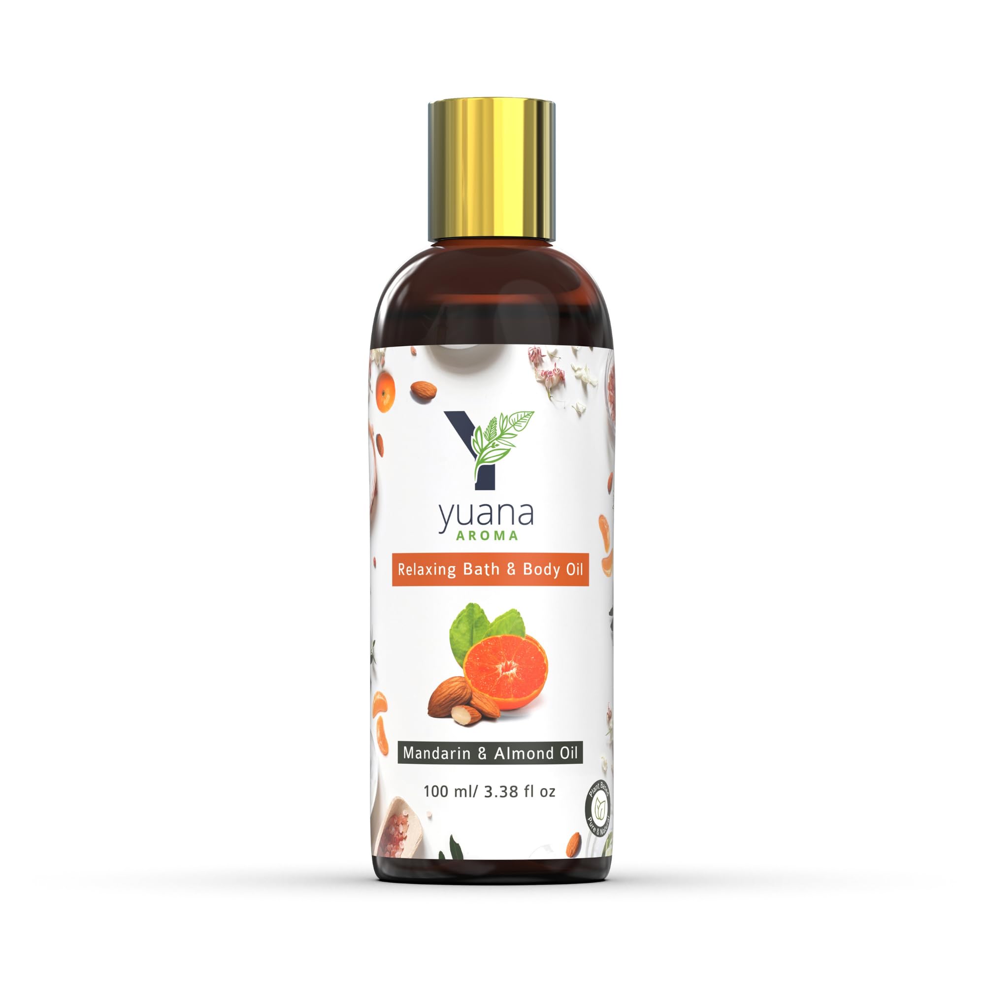 Yuana Aroma Relaxing Bath and Body Oil - 100% Natural with Almond Oil, Mandarin & Bergamot Essential Oils | Promotes Relaxation, Better Sleep & Glowing Skin | At-Home Spa Experience | 100ml | Perfect for Stress Relief, Self-Care Nights & Romantic Baths