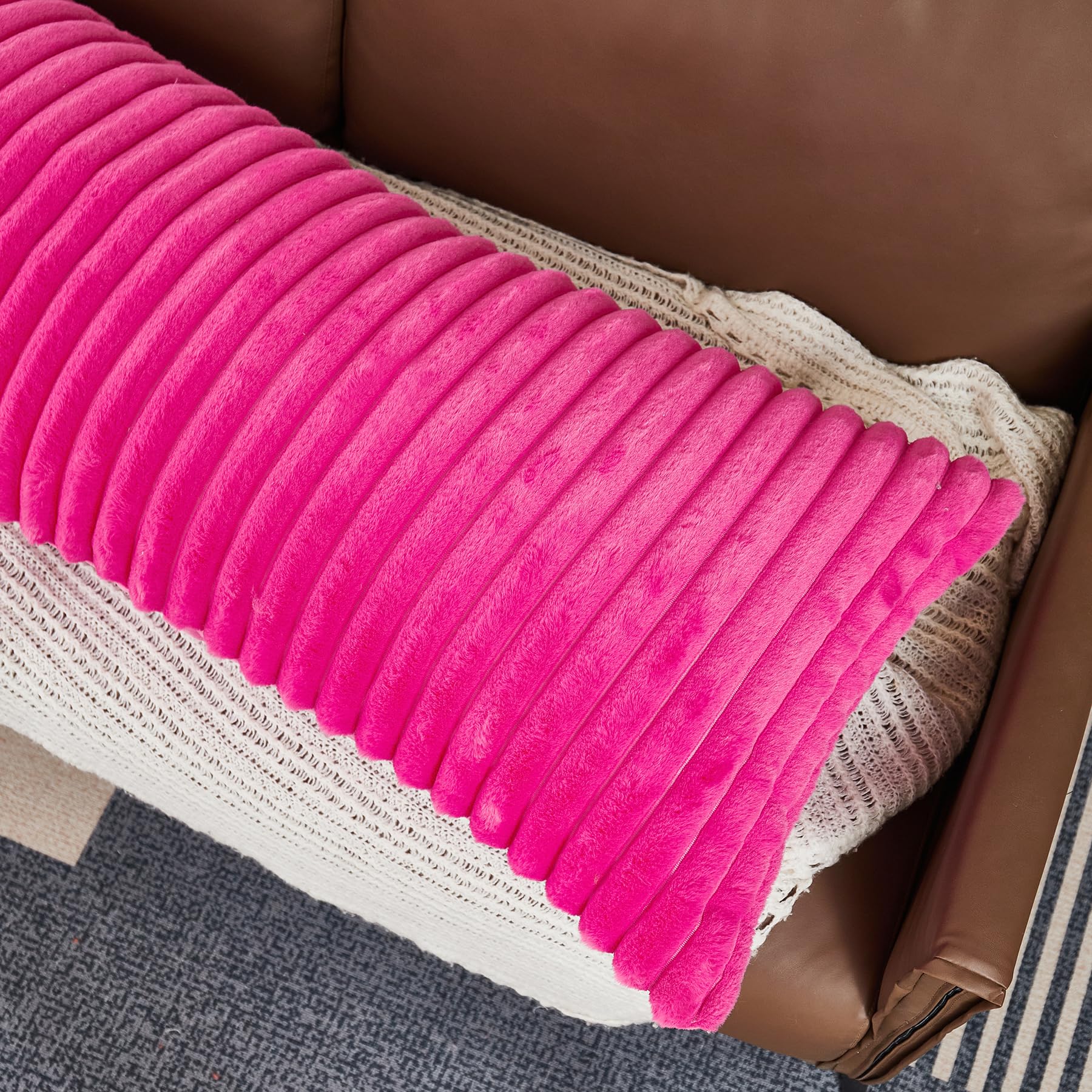 WERDIM Hot Pink Vertical Striped Body Pillow Cover 21x54 Inches - Soft Plush Faux Fur Pillowcase with Zipper for Pregnancy Support, Side Sleepers & Comfort - Perfect for Maternity, Bed Rest, and Cozy Home Decor