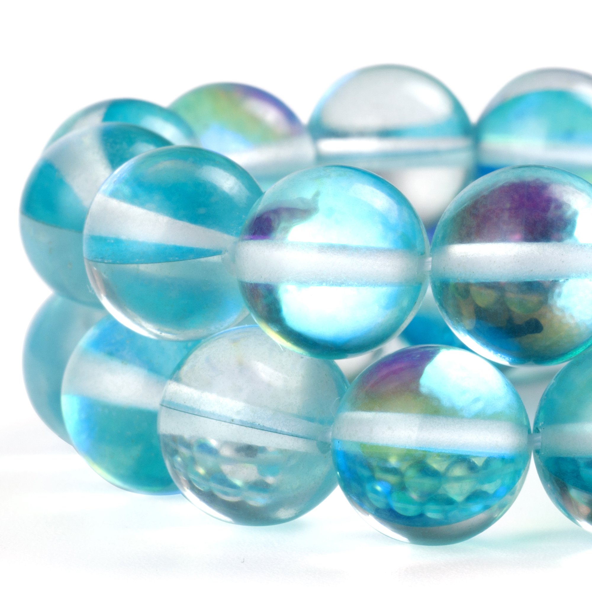 6mm Blue Round Moonstone Crystal Glass Beads for Jewelry Making - Aura Iridescent DIY Craft Supplies (1 Strand) | Perfect for Necklaces, Bracelets & Earrings
