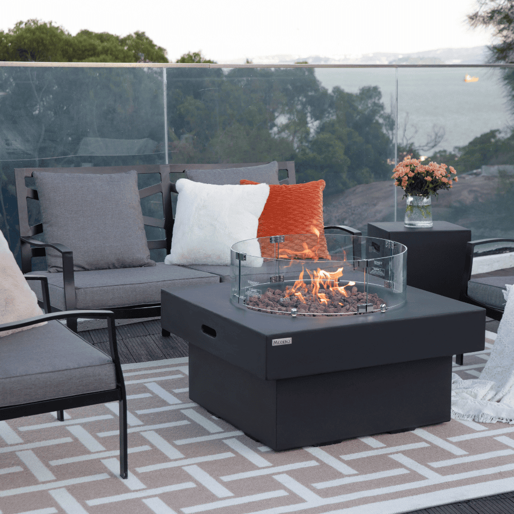 Branford Outdoor Concrete Fire Table - Durable & Weatherproof Fire Pit for Patio, Backyard, and Garden - Perfect for Entertaining & Relaxing