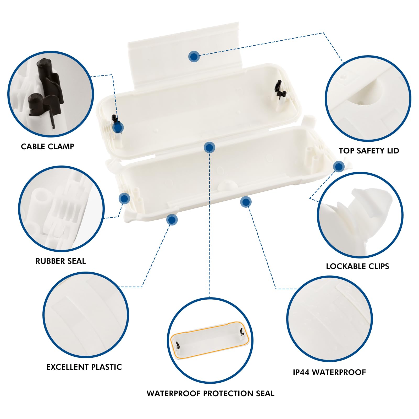 2 Pack Outdoor IP44 Waterproof Electrical Connection Box by Restmo - Weatherproof Extension Cord Cover & Safety Enclosure for Holiday Lights, Power Tools, Garden Fountains (White) - Perfect for Outdoor Decorations, DIY Projects & Wet Environments