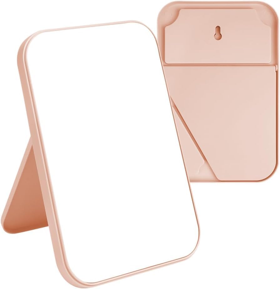 DLEST Foldable Desktop Makeup Mirror - Portable Square Vanity Mirror with Stand for Women, Wall Mount & Tabletop Mount, Pink | Perfect for Home, Travel, and Professional Makeup Application