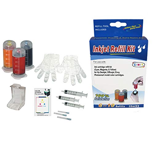 HP 67 & 67XL Ink Cartridge Refill Kit - Compatible with HP Envy 6052/6055/6058/6075/6452/6455/6458 & DeskJet 1255/2732 Printers - High-Quality Dye BK & CMY Ink for Home & Office Printing