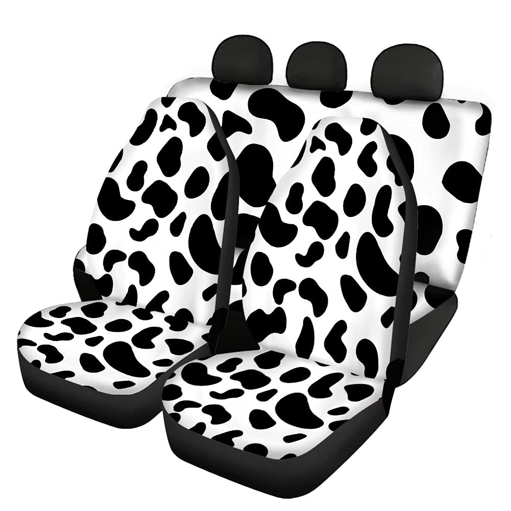 JoyLamoria Black Cow Print Car Seat Covers - Easy to Install, Washable Polyester Car Seat Protectors for Infants (4-Piece Set) | Stylish & Durable Car Accessories for Baby Safety & Comfort | Perfect for Daily Commutes, Road Trips & Family Outings