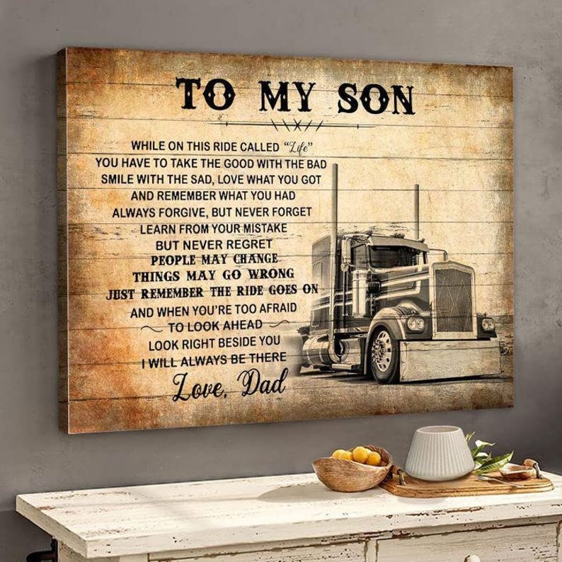 Personalized Truck Driver Canvas Gift for Son - Birthday, Christmas Decor