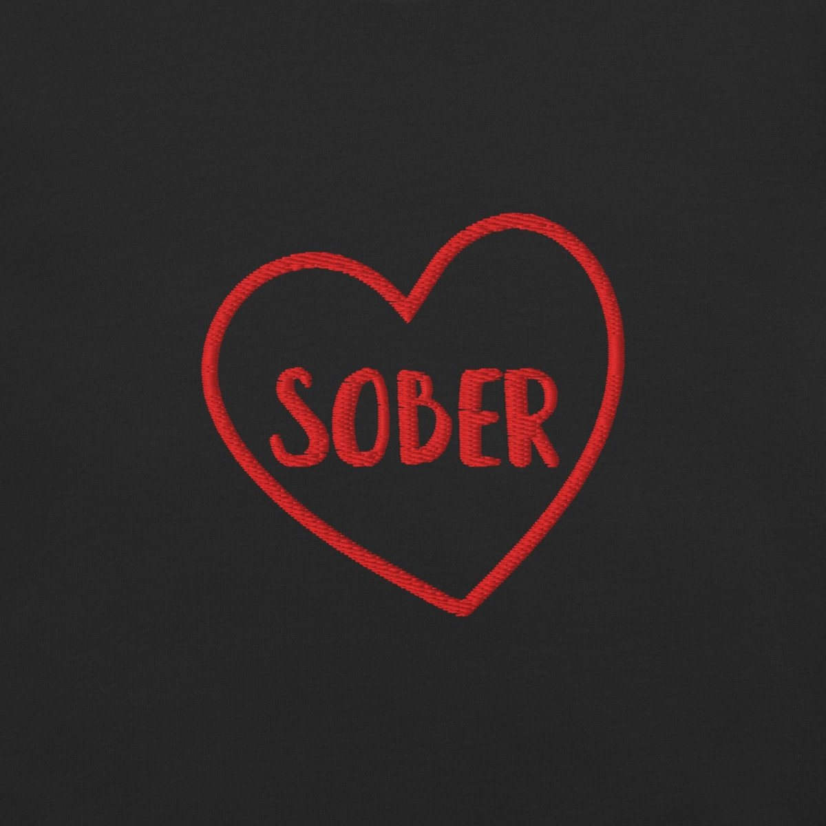 Sober in a Heart - Embroidered Garment Dyed T-Shirt | Vintage Washed Cotton Tee for Casual Wear & Street Style