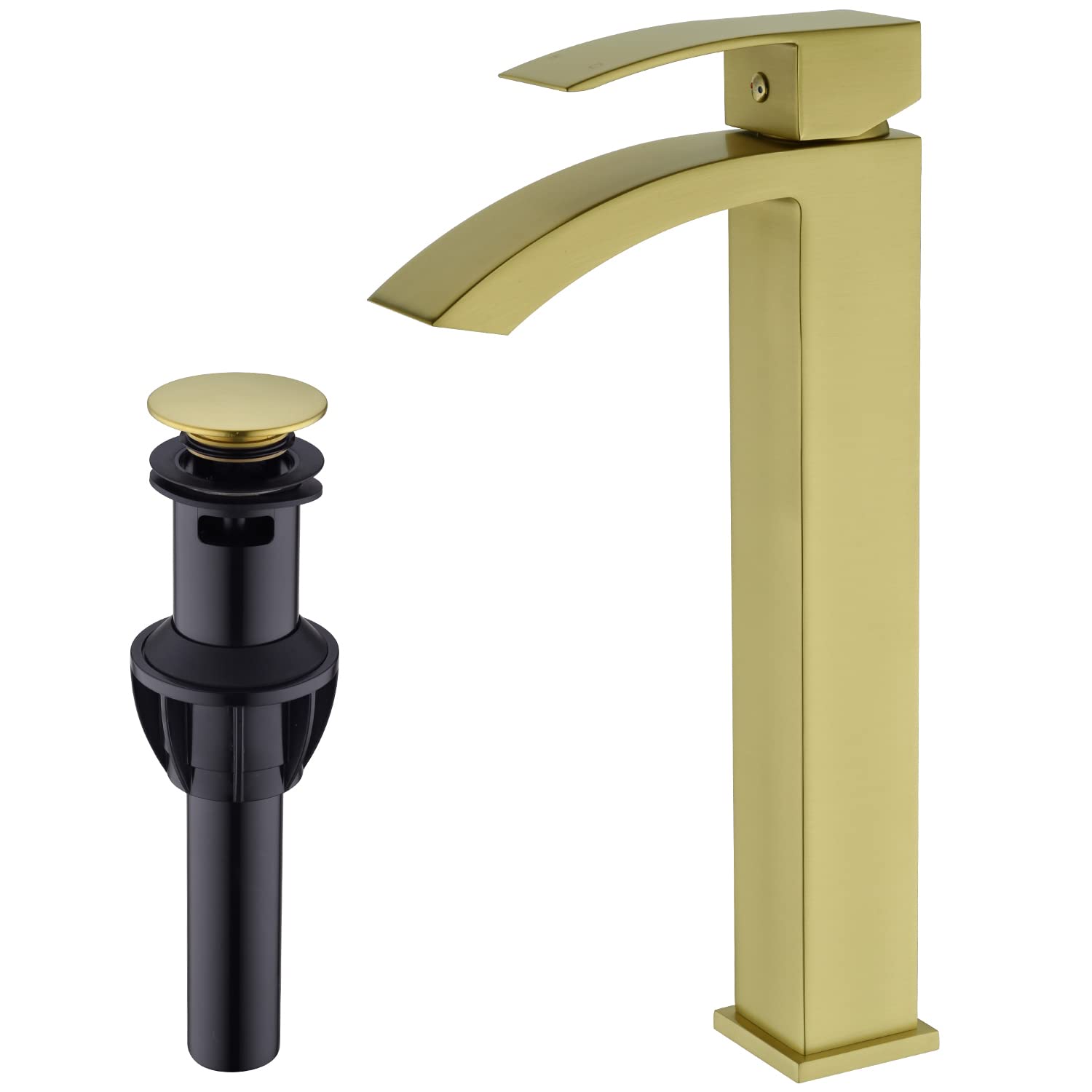 Waterfall Bathroom Sink Faucet Brushed Gold - for Vanity & Basin with Drain