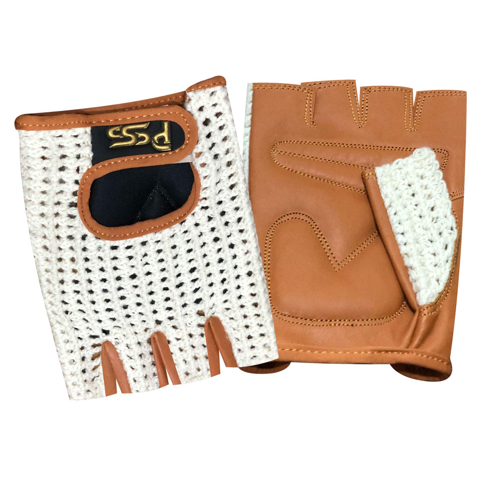 Breathable Fingerless Padded Cycling Gloves for Biking, Fitness & Gym Workouts - Tan with White Mesh, Medium Size | Ideal for Cycling, Weightlifting & Cross Training