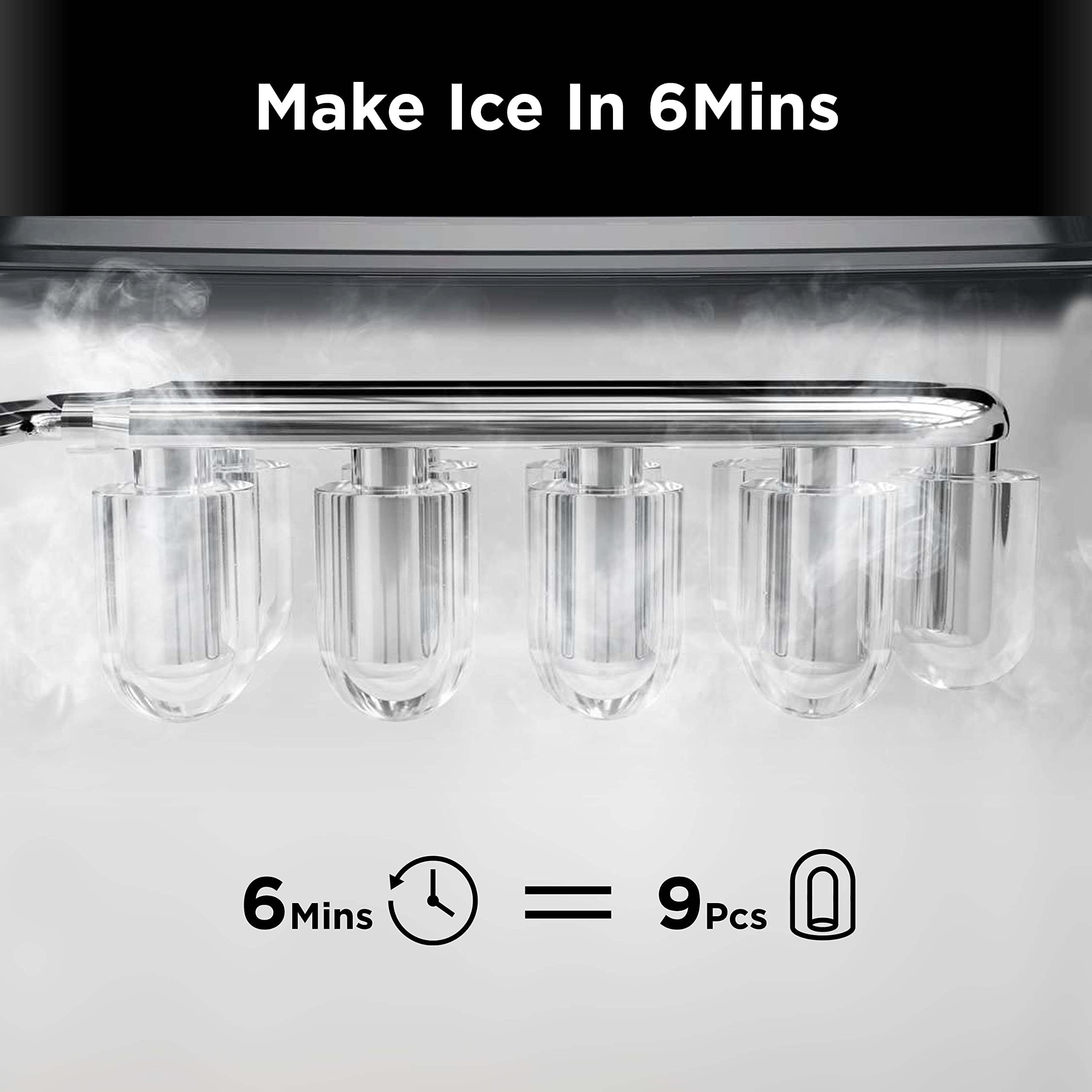 Silonn Portable Countertop Ice Maker Machine - 26lbs/24Hrs, Auto-Cleaning, 2 Ice Size Options (Bullet Ice) for Home, Kitchen, Office, Bar & Parties | Perfect for Cocktails, Beverages & Outdoor Events - Black