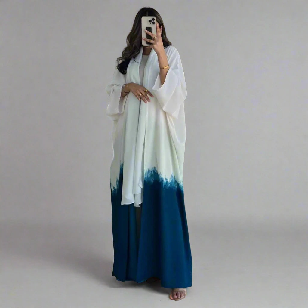 Trendy Tie Dye Muslim Women's Cardigan Open Abaya Dress - Modest Fashion for Prayer, Home & Casual Outings