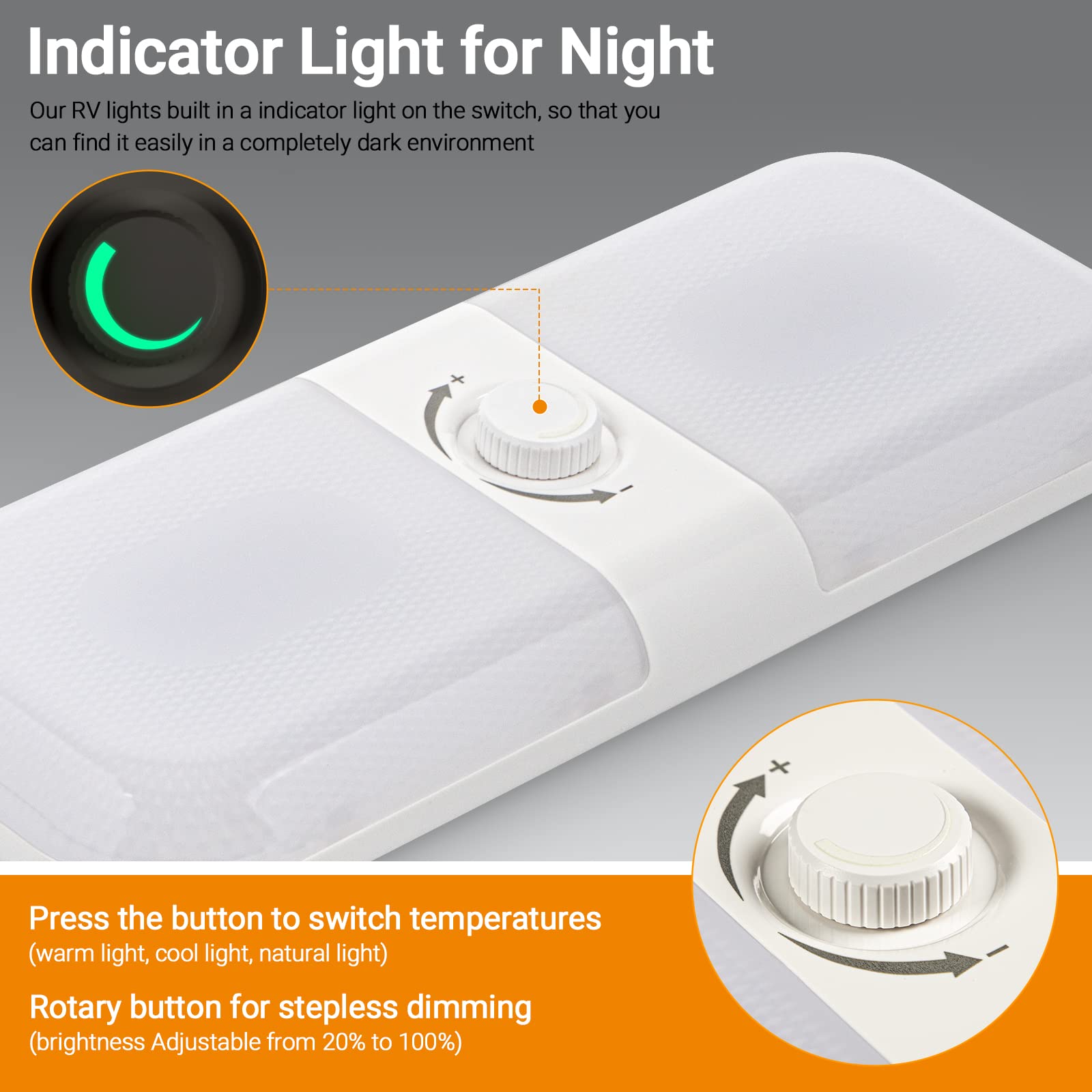 CT CAPETRONIX RV Interior LED Lights 1700LM - 3 Color Temperature (Warm/Cool/Natural White), Dimmable 12V Ceiling Dome Light with Switch - Perfect for Campers, Cars, Trailers & Boats (2-Pack) - Ideal for Night Driving, Cozy Cabin Lighting & Marine Use