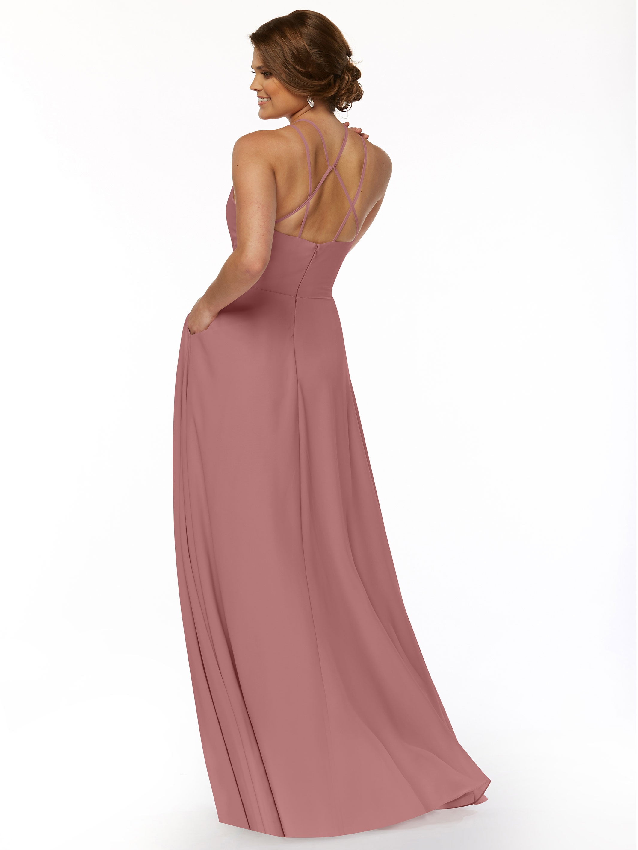 Elegant 83006 Stretch Chiffon A-Line Bridesmaid Dress with Halter Neckline - Perfect for Weddings, Formal Events & Special Occasions
