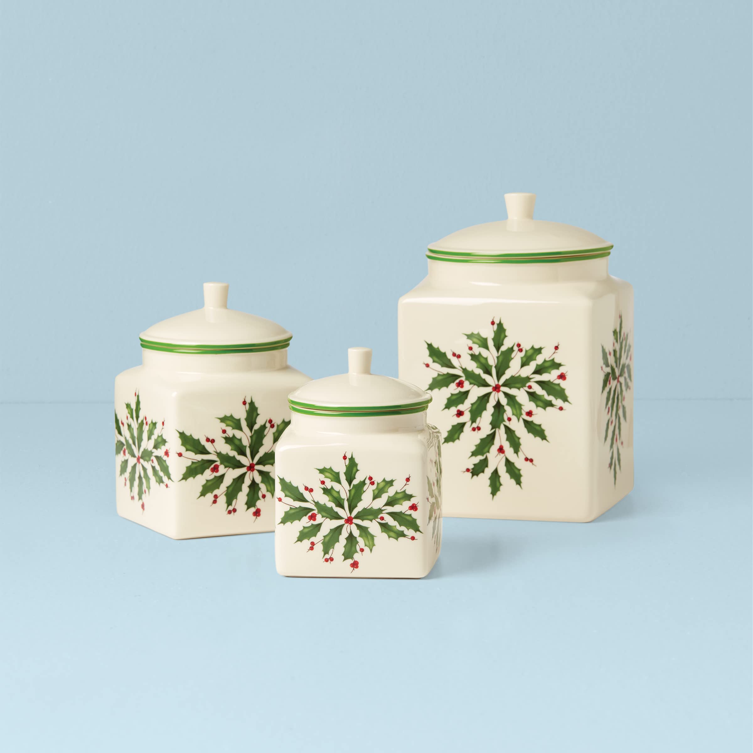 Lenox 894177 Holiday 3-Piece Canister Set - Airtight Food Storage Containers for Christmas Cookies, Candy & Baking Supplies - Perfect for Kitchen Organization & Festive Home Decor
