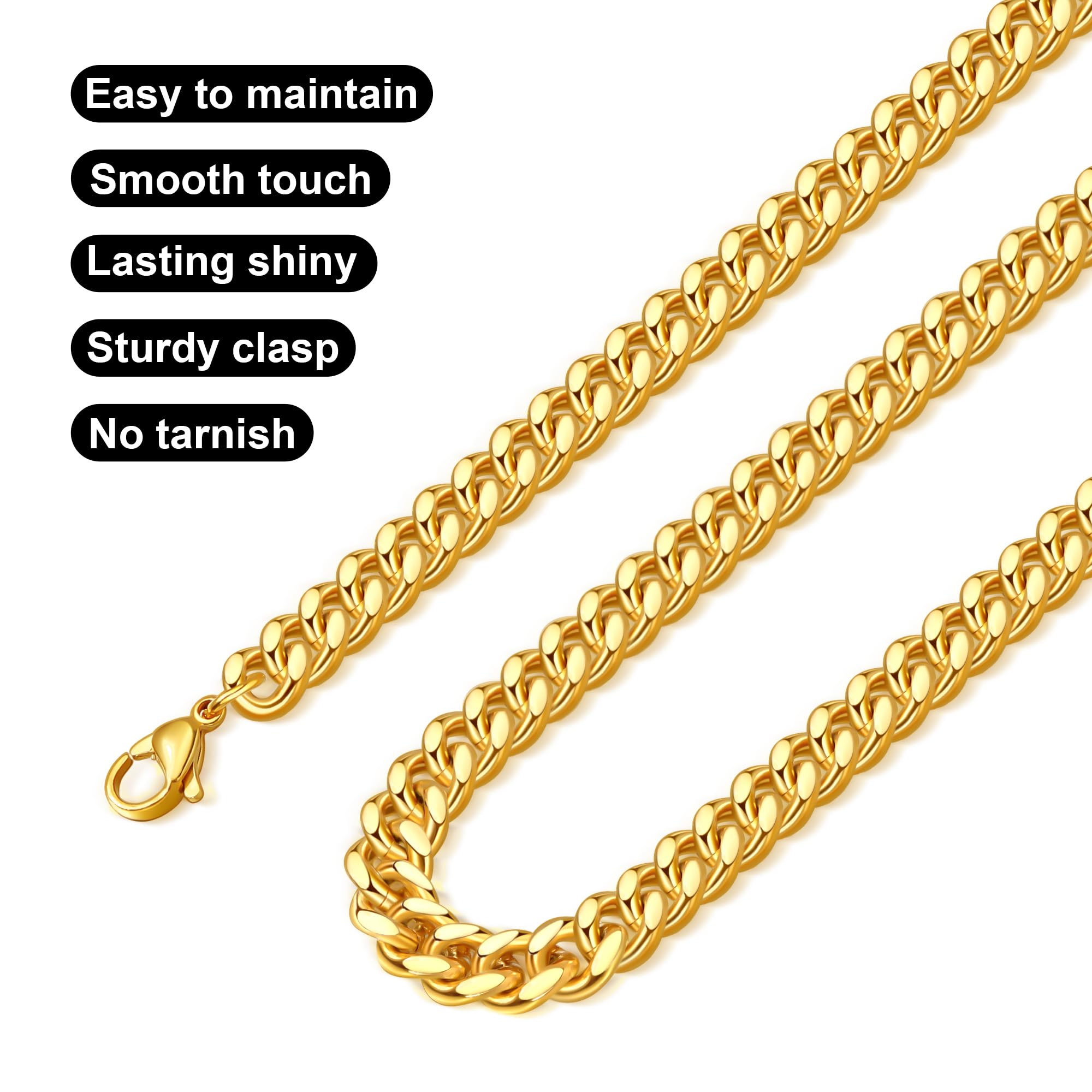 18K Gold Plated Stainless Steel Cuban Link Chain for Men - Hip Hop Jewelry, Durable & Tarnish-Free - Perfect for Casual Wear, Parties & Gifts