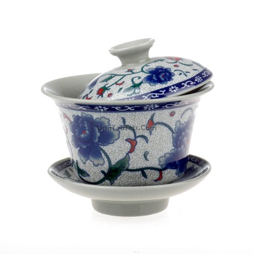 Premium Blue Peony Porcelain Gaiwan Set of 2 - Traditional Chinese Tea Ceremony Teapot with Lid & Saucer - Perfect for Loose Leaf Tea Brewing, Gift for Tea Lovers, Home & Office Tea Time
