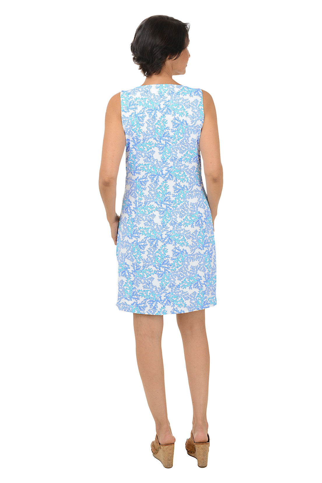 Blue Coral UPF50+ Sleeveless Shift Dress - Sun Protection Summer Dress for Women | Beach Vacation, Pool Party & Outdoor Activities