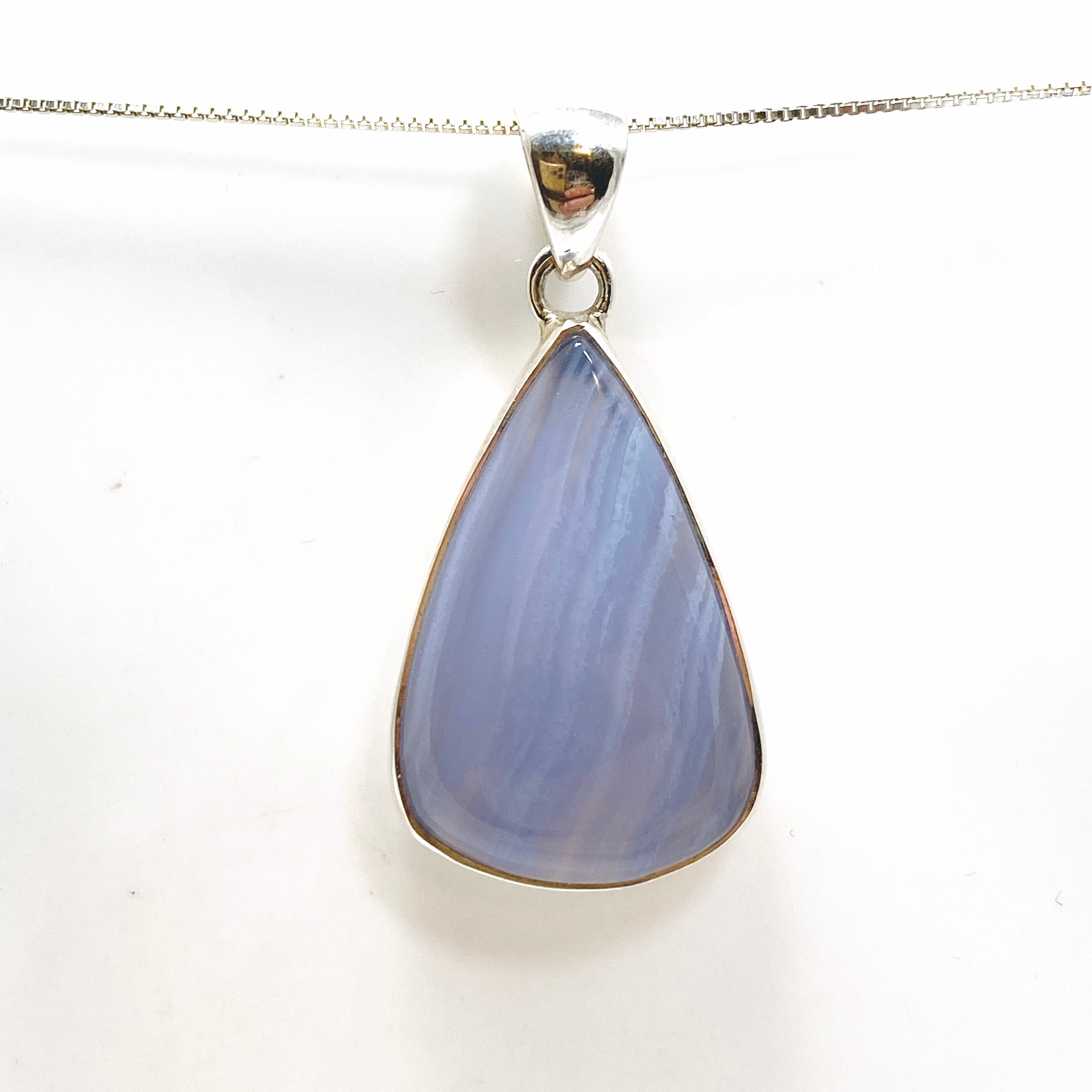 Blue Lace Agate Teardrop Cabochon Pendant KPGJ4828 - Natural Stone Jewelry for Women, Healing Crystal Necklace - Perfect for Meditation, Yoga & Spiritual Gifts