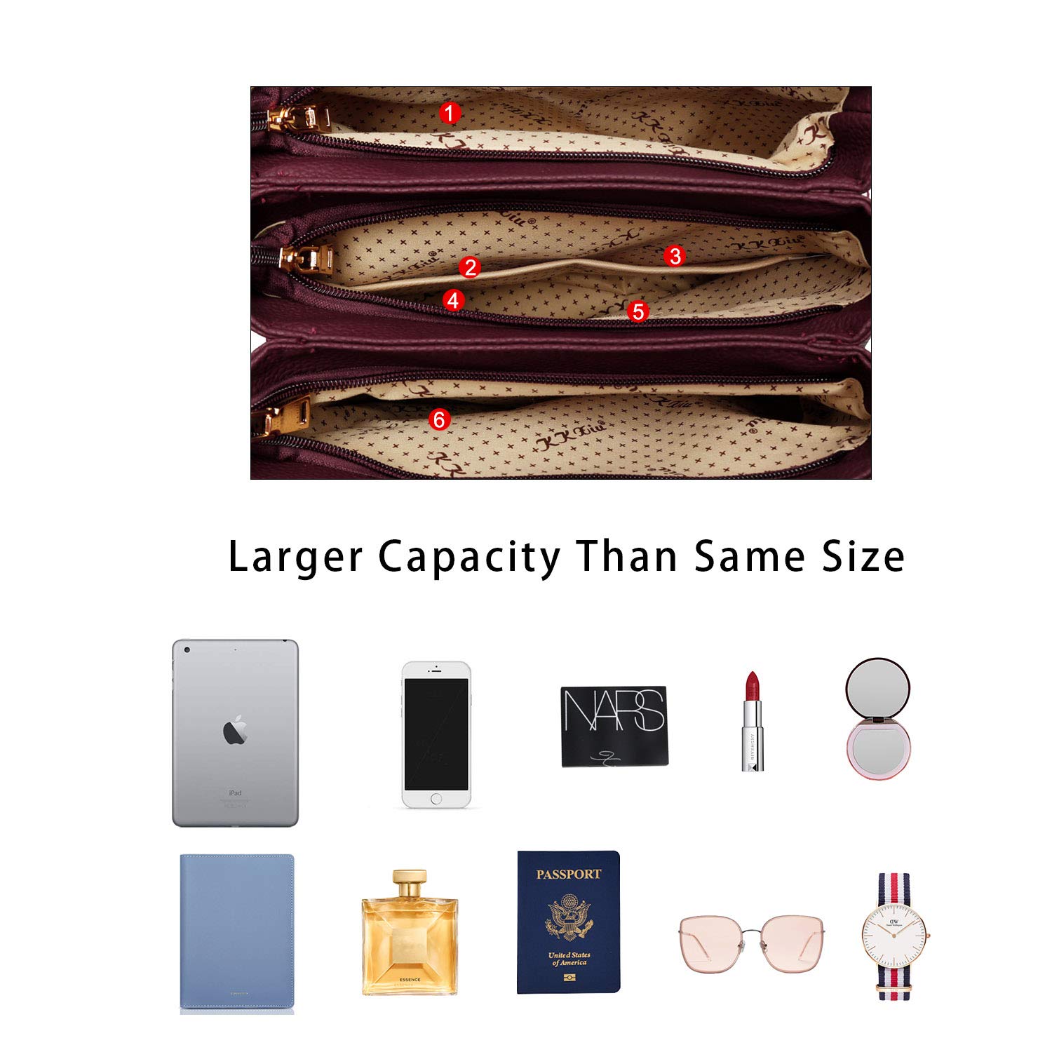 KKXIU Women's Leather Crossbody Bag with Zipper Pockets - Stylish Shoulder Satchel Purse for Work, Travel & Everyday Use