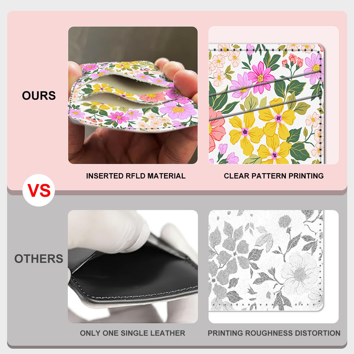 Leather Card Holder for Phone Case - Slim Wallet Sleeve with Dual Pockets for Credit Cards & ID - Stick-on Design Fits Most Smartphones - Bright Floral Pattern - Perfect for Travel, Shopping & Everyday Use