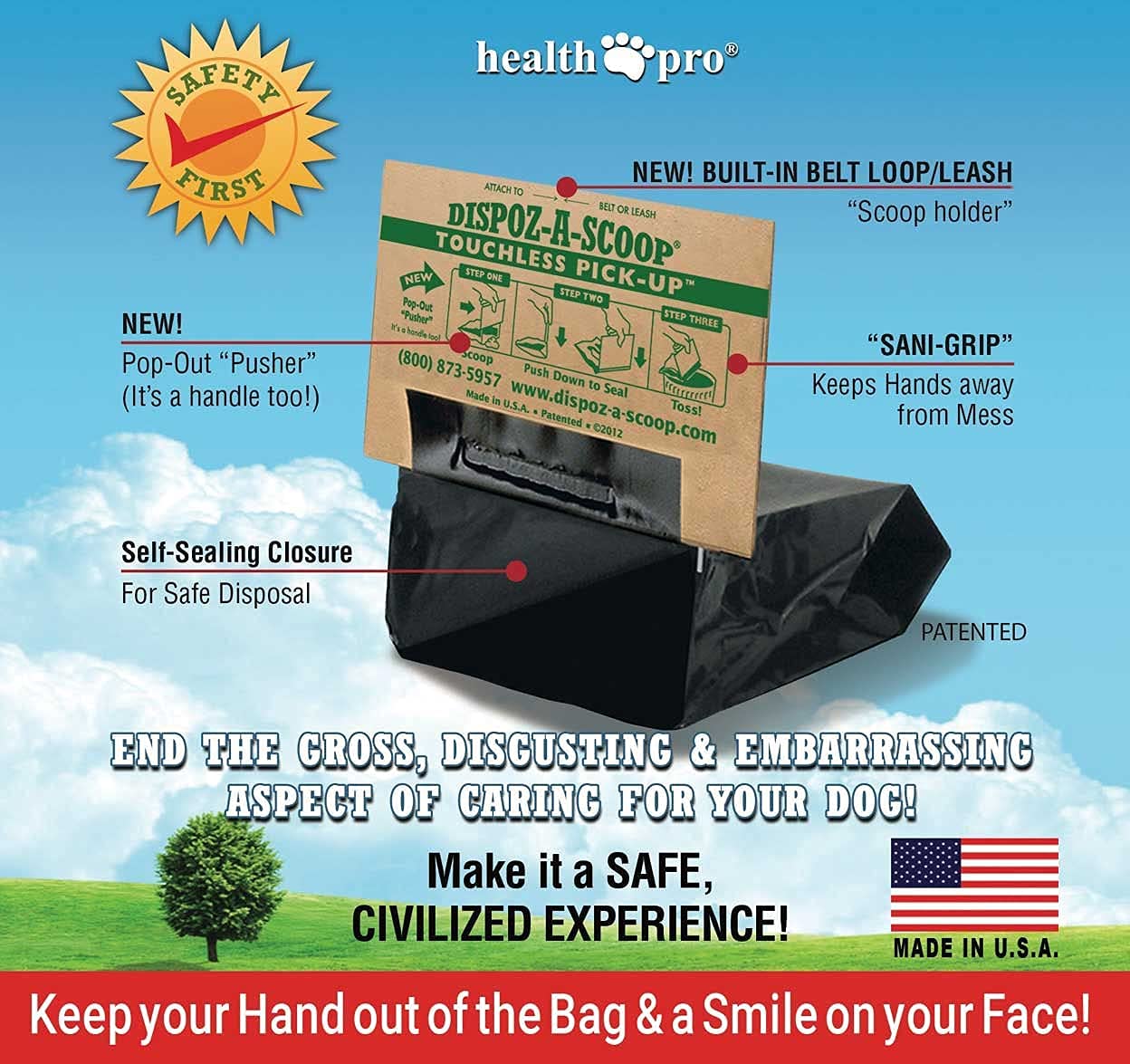 HealthPro Dispoz-A-Scoop - 500 Pack No Touch Sanitary Dog Waste Scoopers for Easy Cleanup | Perfect for Parks, Backyards & Dog Walking