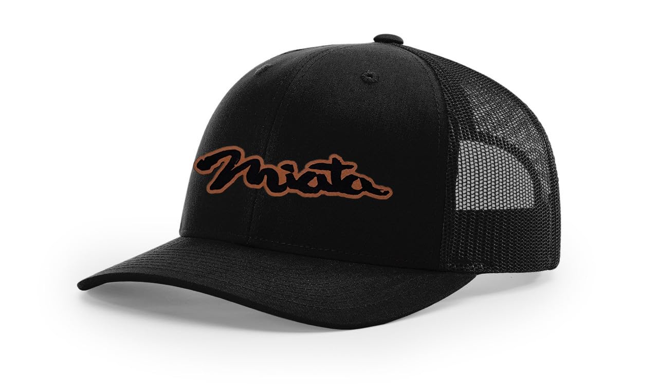 Miata MX5 Leather Patch Trucker Hat - Laser Engraved Logo for Car Enthusiasts
