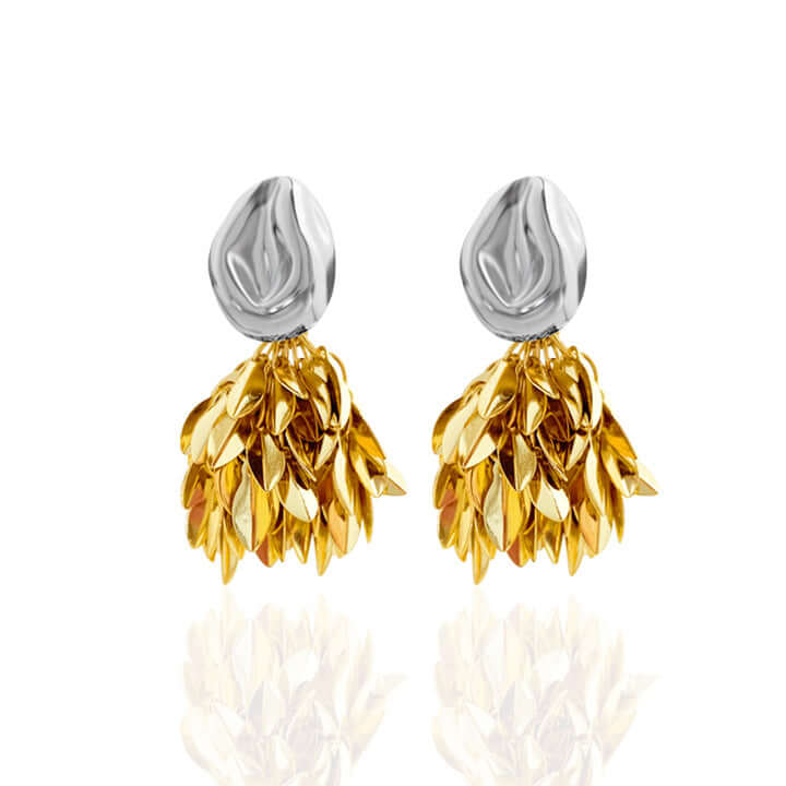 Gold and Silver 2-Way Leaf Fringe Drop Earrings Set | Elegant Dangle Earrings for Women | Perfect for Parties, Weddings & Date Nights