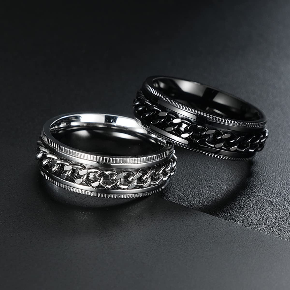 OreilleStar Spinner Ring for Men - Stainless Steel Anxiety Relief Fidget Ring, Black & Silver Thumb Ring for Stress Relief - Perfect for Office, Travel, and Daily Relaxation