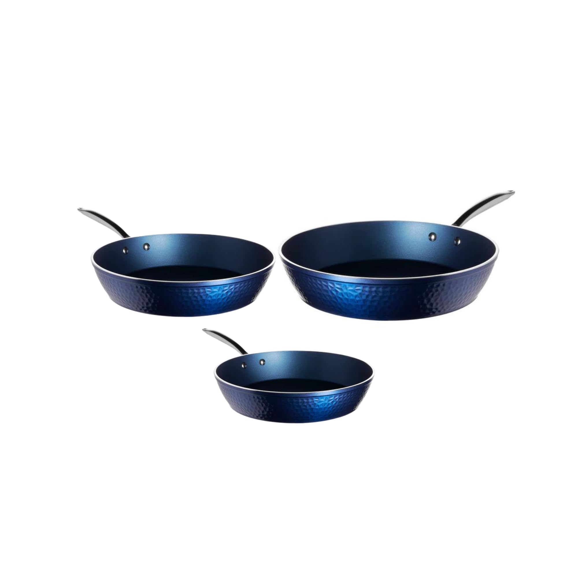 Premium Non-Stick Ceramic 3-Piece Blue Hammered Cookware Set - Lightweight, Scratch & Heat Resistant (500°F), Dishwasher & Oven Safe - Compatible with Gas, Electric & Induction Stoves - Perfect for Sautéing, Frying & Baking