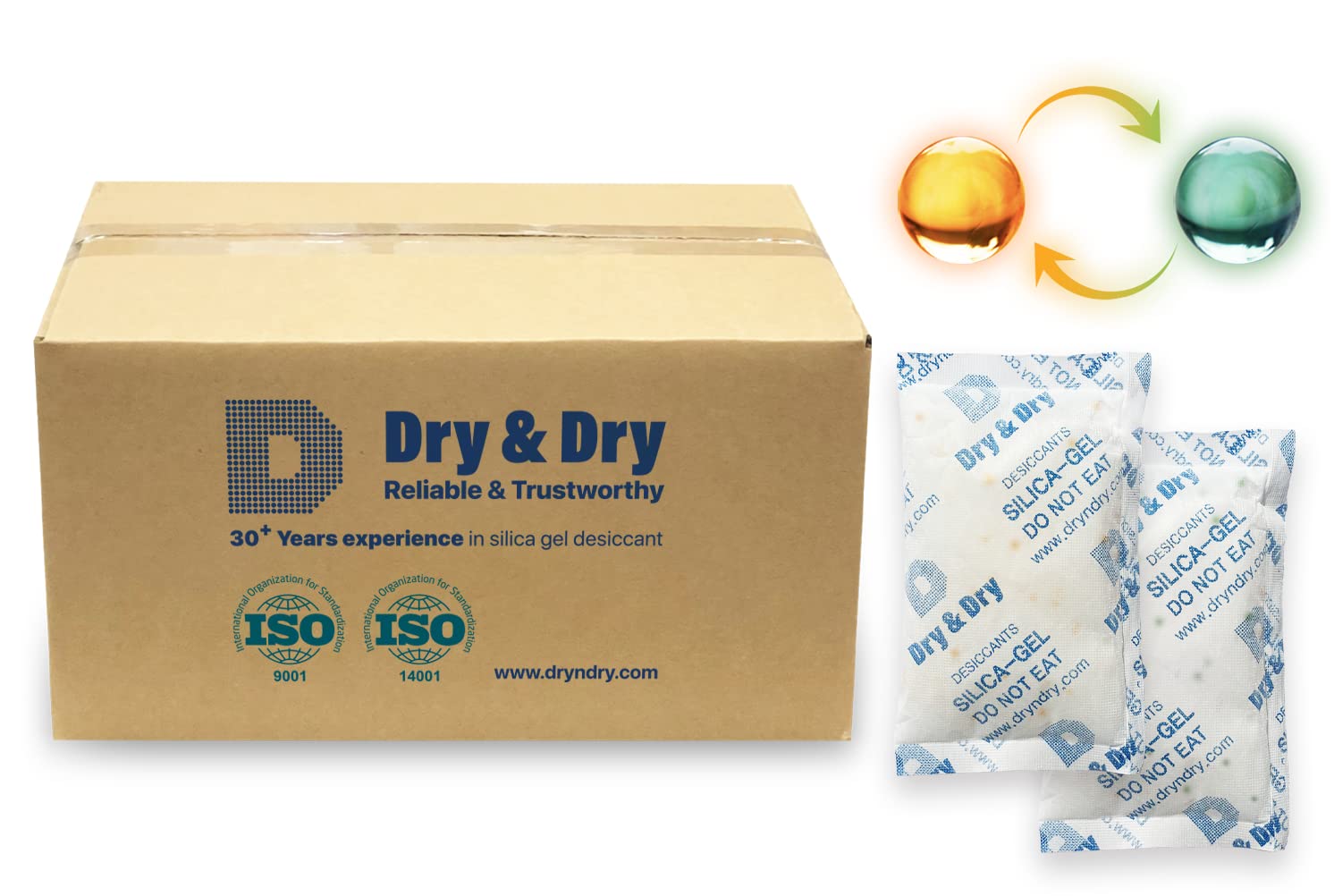 Dry & Dry 100 Gram [200 Packs] Orange Indicating Silica Gel Packets (Turns Dark Green When Saturated) - Food Safe, Rechargeable Desiccant for Moisture Protection | Ideal for Food Storage, Electronics, Documents & Travel Essentials