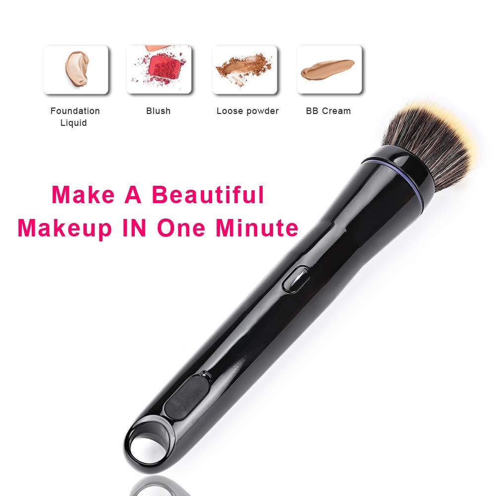 Electric Make Up Brush Set - Automatic Rotating Foundation & Blush Brush with 2 Replaceable Heads - Perfect for Flawless Makeup Application at Home or On-the-Go