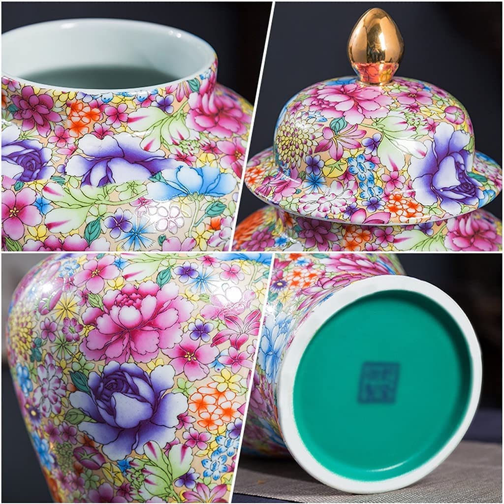 Jingdezhen Ceramic Temple Ginger Jar Vases - Chinese-Style Enamel Antique Vases for Home Decor, Living Room & Entryway Flower Arrangements | Perfect for Asian-Inspired Interior Design and Wedding Centerpieces