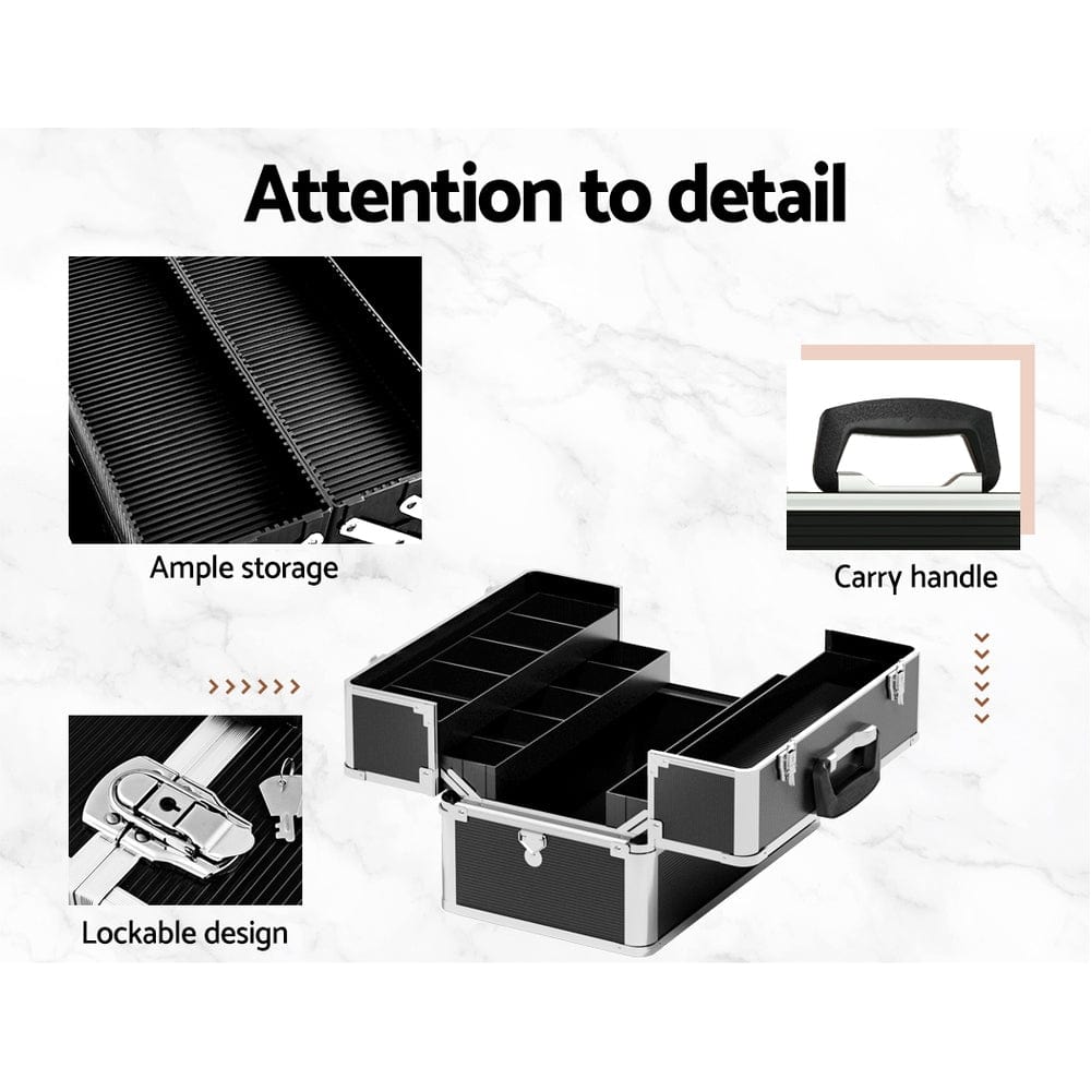 Embellir Portable Cosmetic Beauty Makeup Case - Black | Travel Makeup Organizer for Women | Perfect for Home, Travel & Professional Use
