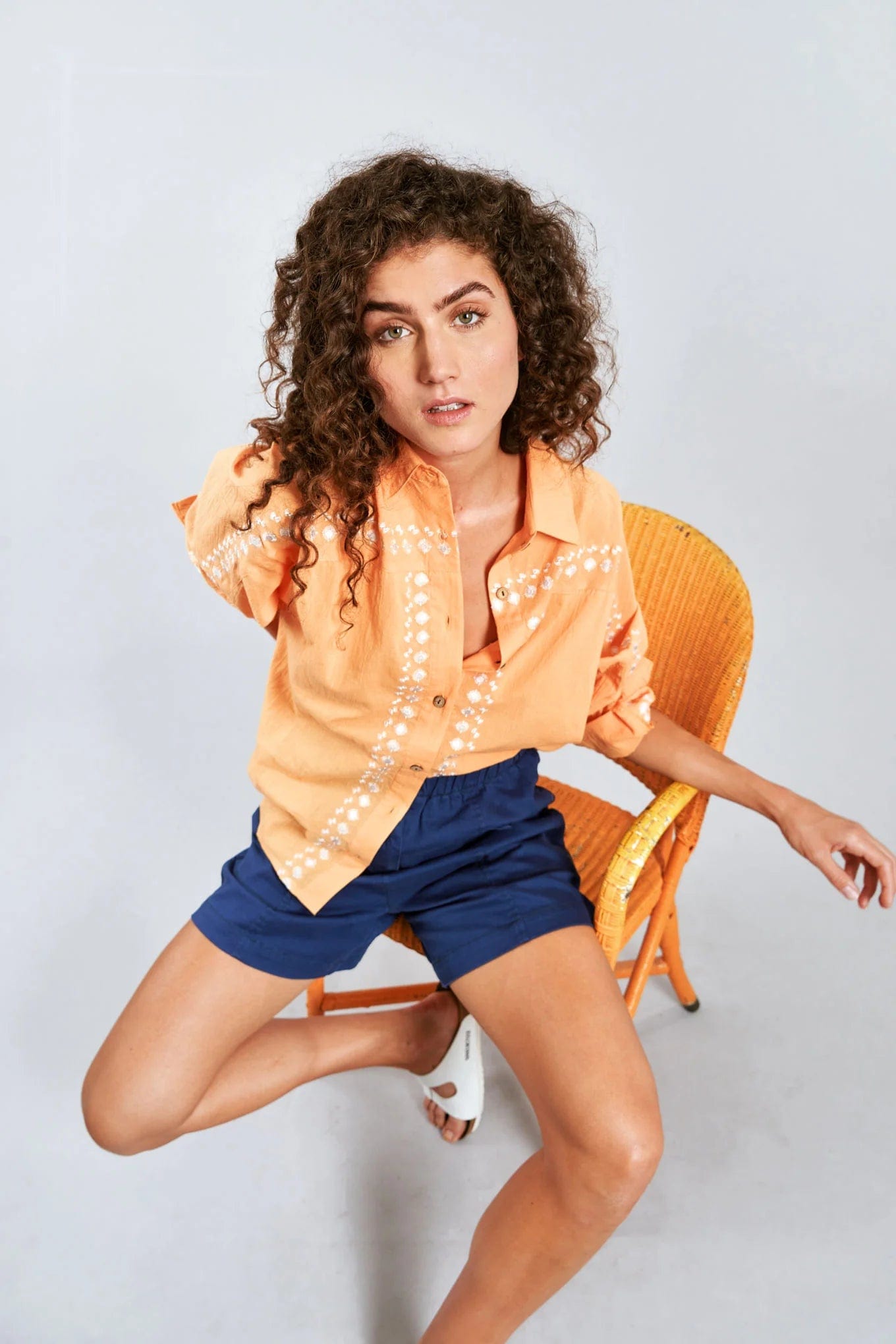 Hanako Women's Organic Cotton Embroidered Blouse - Cantaloupe Color | Boho Chic Summer Top for Casual Outings & Beach Vacations