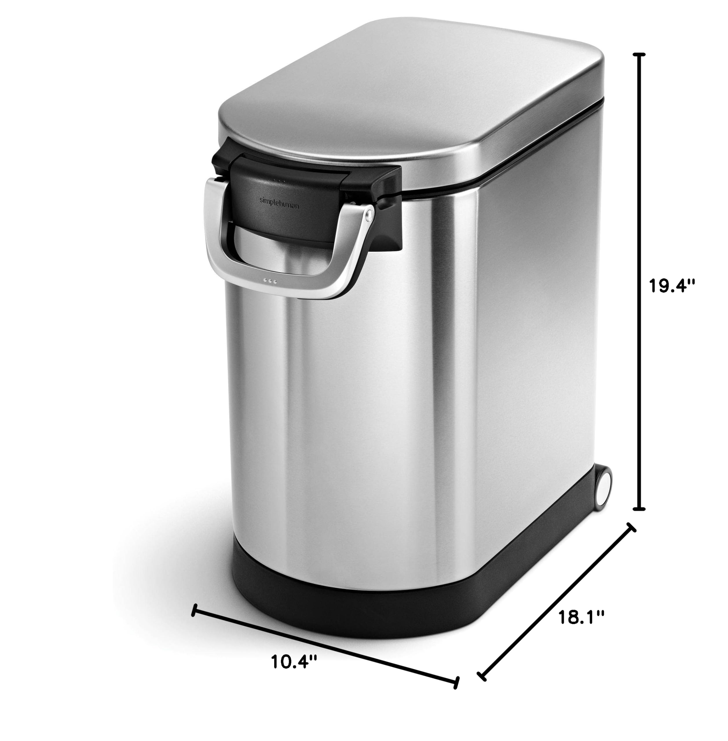 SimpleHuman 25 Liter (27 lb / 12.2 kg) Medium Pet Food Storage Container - Airtight Dog Food, Cat Food & Bird Feed Bin in Brushed Stainless Steel | Perfect for Kitchen Pantry Organization & Pet Food Storage
