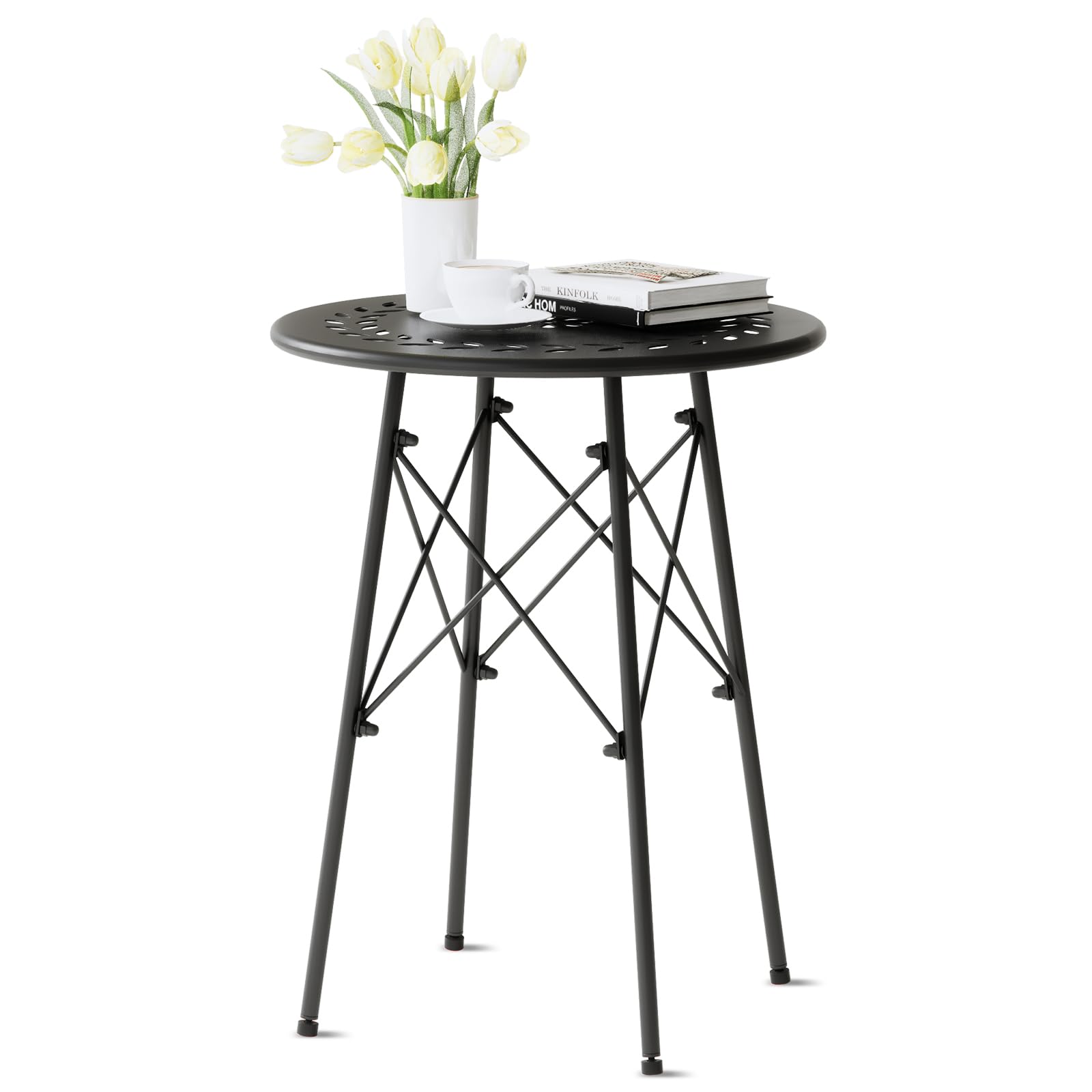 XIV Outdoor Side Table - Weatherproof Round Metal Patio Table for Garden, Balcony, Yard - Small Accent End Table for Outdoor Decor & Relaxation (Black)