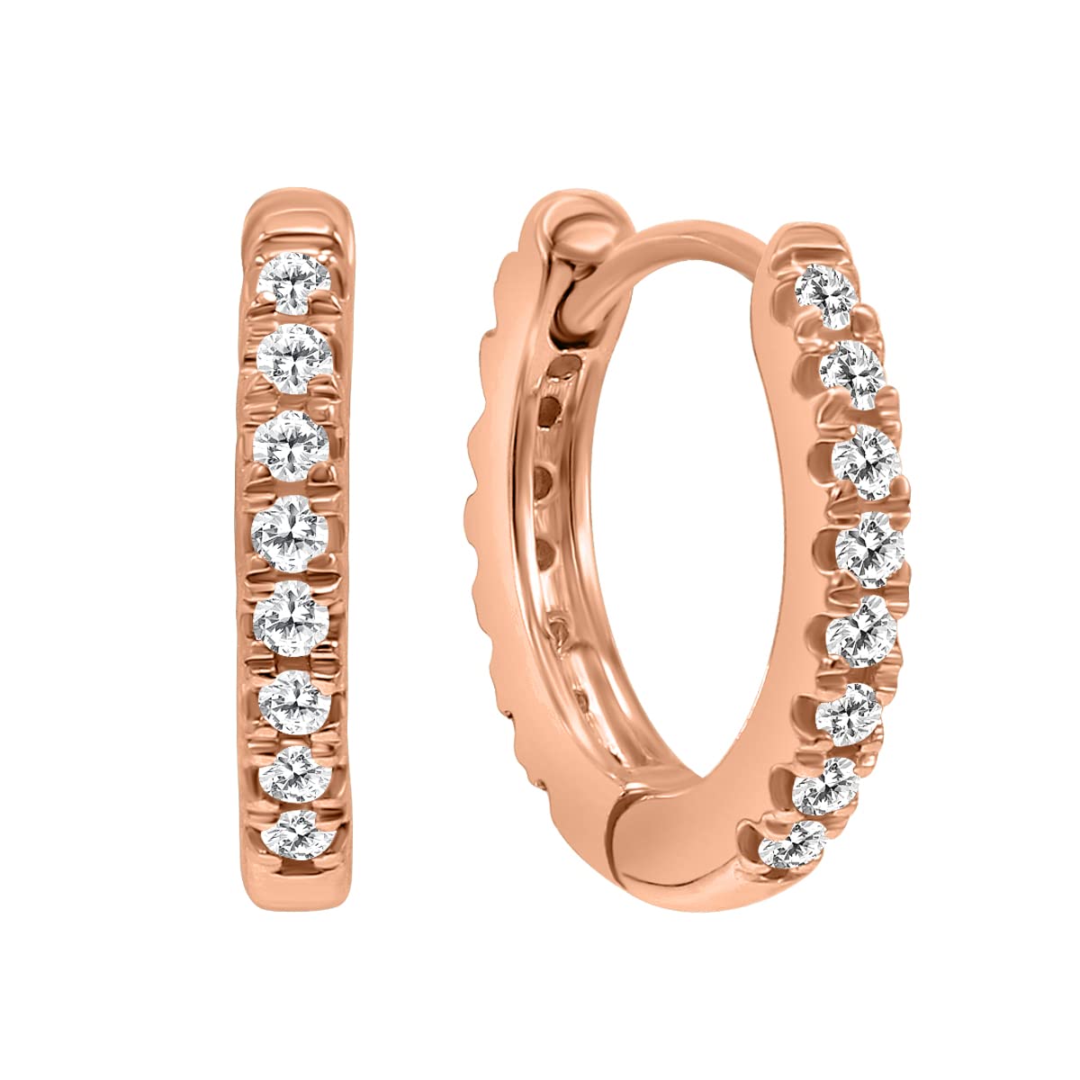 1/4 Carat TW Double Sided Small Diamond Hoop Huggie Earrings in 10K Rose Gold - Elegant Everyday Jewelry for Women, Perfect Gift for Anniversary, Birthday & Special Occasions