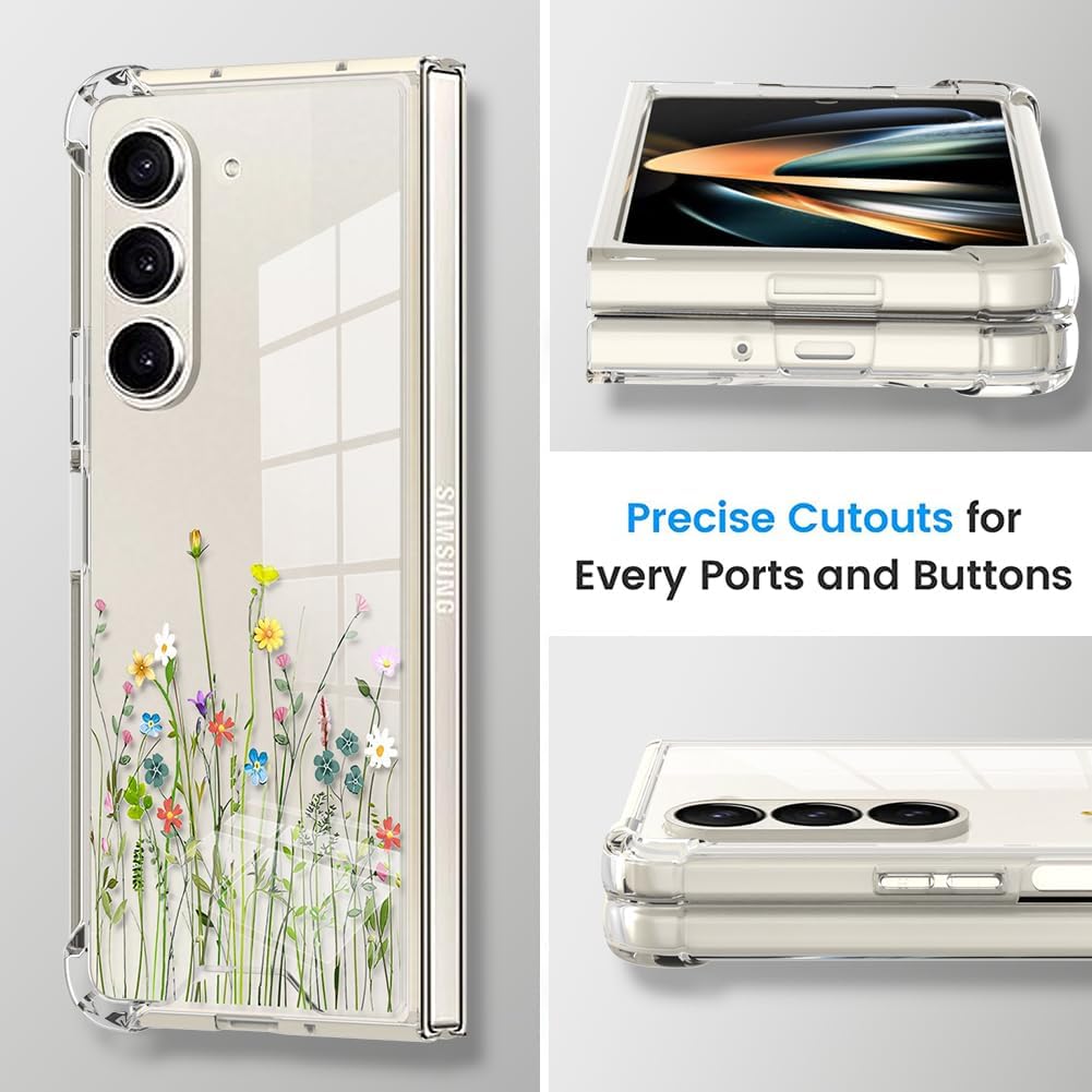 Samsung Galaxy Z Fold 5 Case - Clear Floral Design Protective Cover for Foldable Phone | Slim Fit, Shockproof & Scratch Resistant | Perfect for Work, Travel & Everyday Use